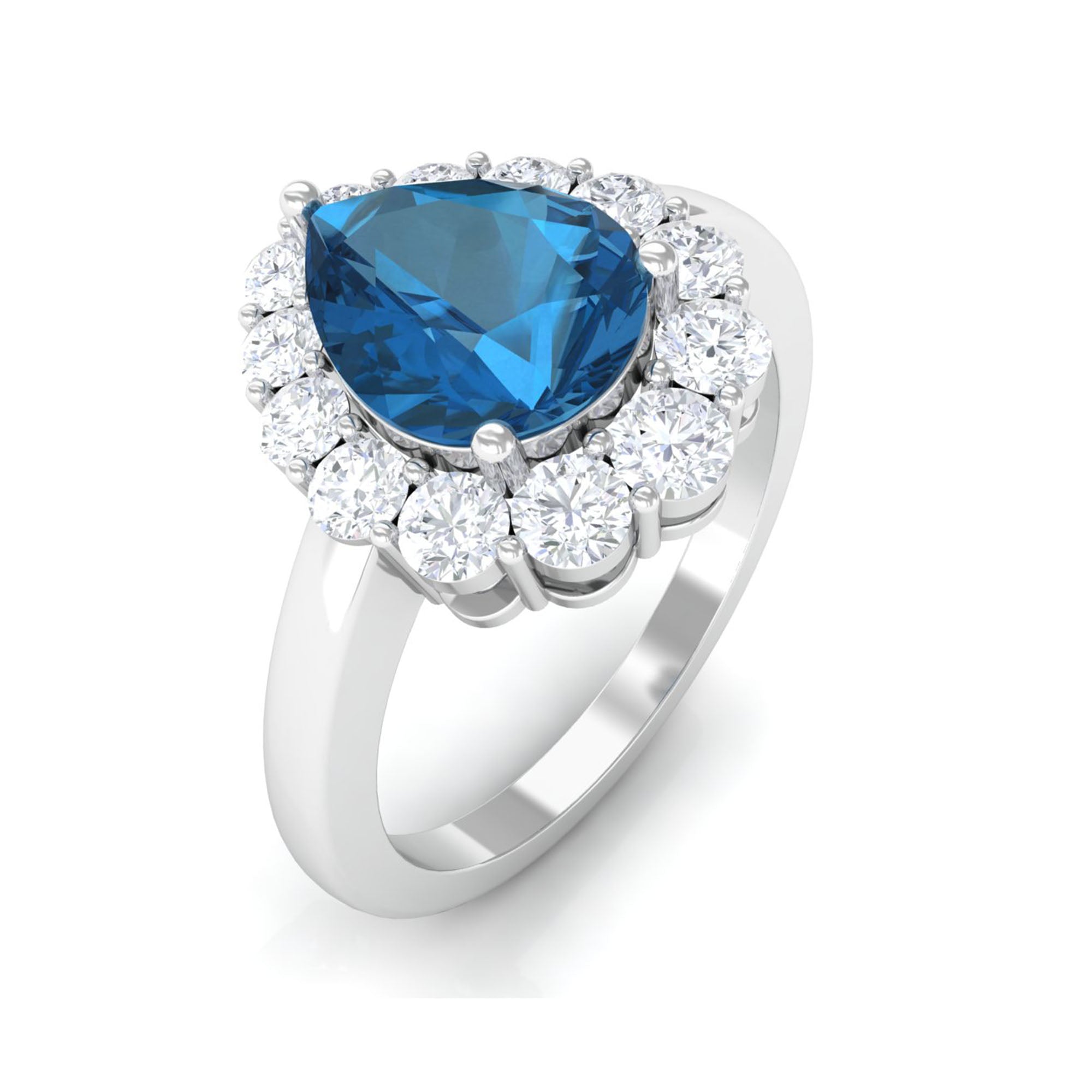 7x10mm Pear Shape London Blue Topaz Halo Engagement Ring with Diamond