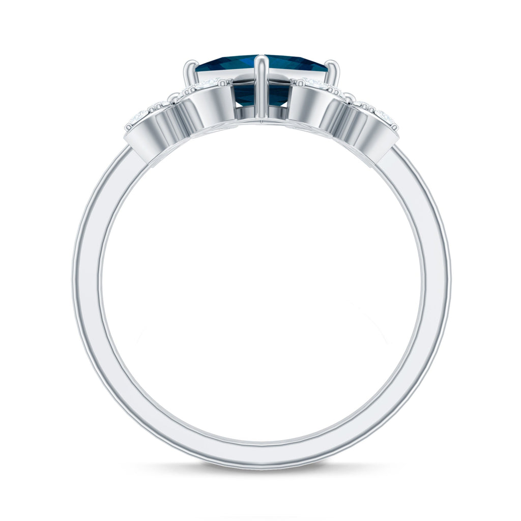 6mm Princess Cut London Blue Topaz Floral Engagement Ring with Diamond