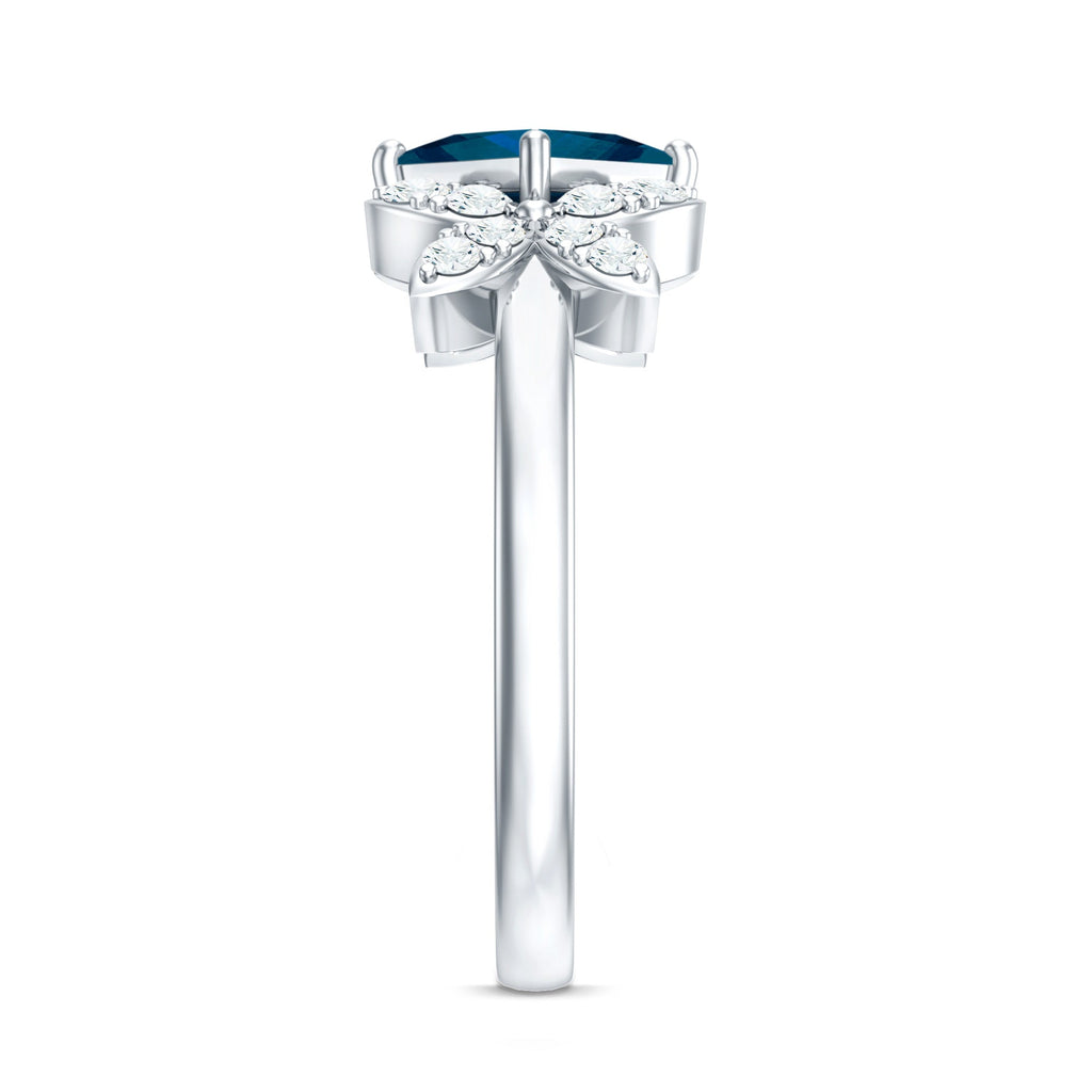 6mm Princess Cut London Blue Topaz Floral Engagement Ring with Diamond