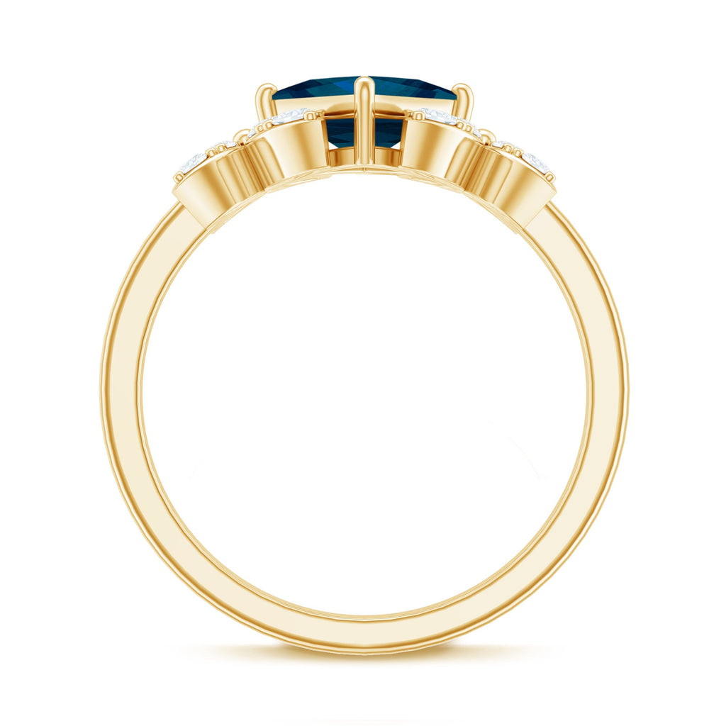 6mm Princess Cut London Blue Topaz Floral Engagement Ring with Diamond