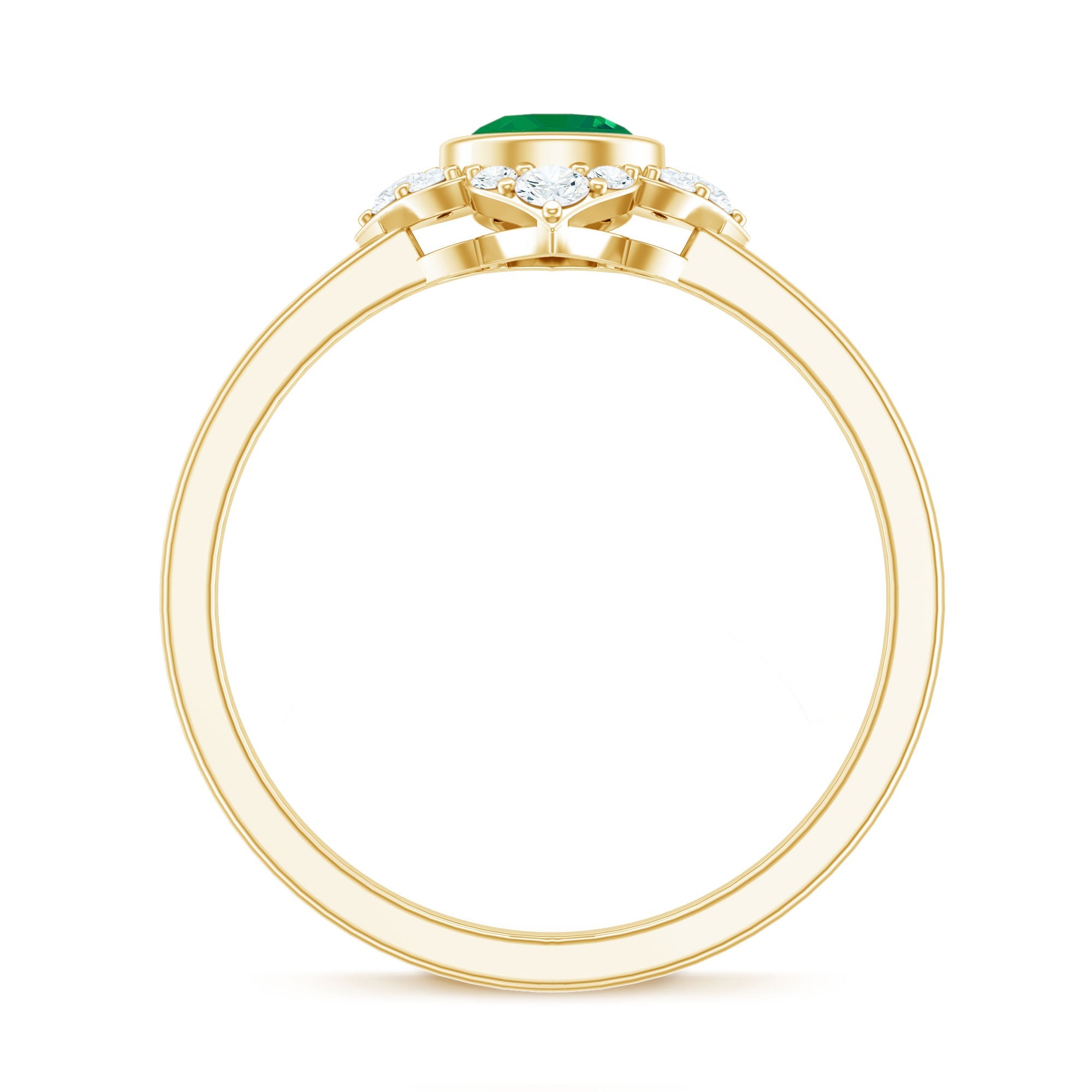 Natural Bezel Set 5mm Emerald Flower Engagement Ring with Diamond