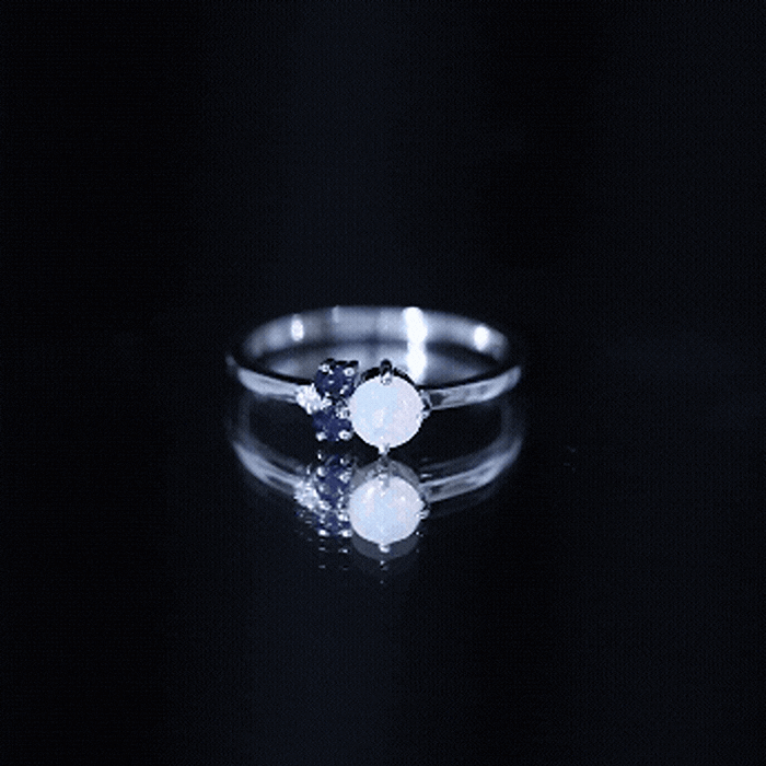 Genuine Ethiopian Opal and Sapphire Cluster Promise Ring with Moissanite