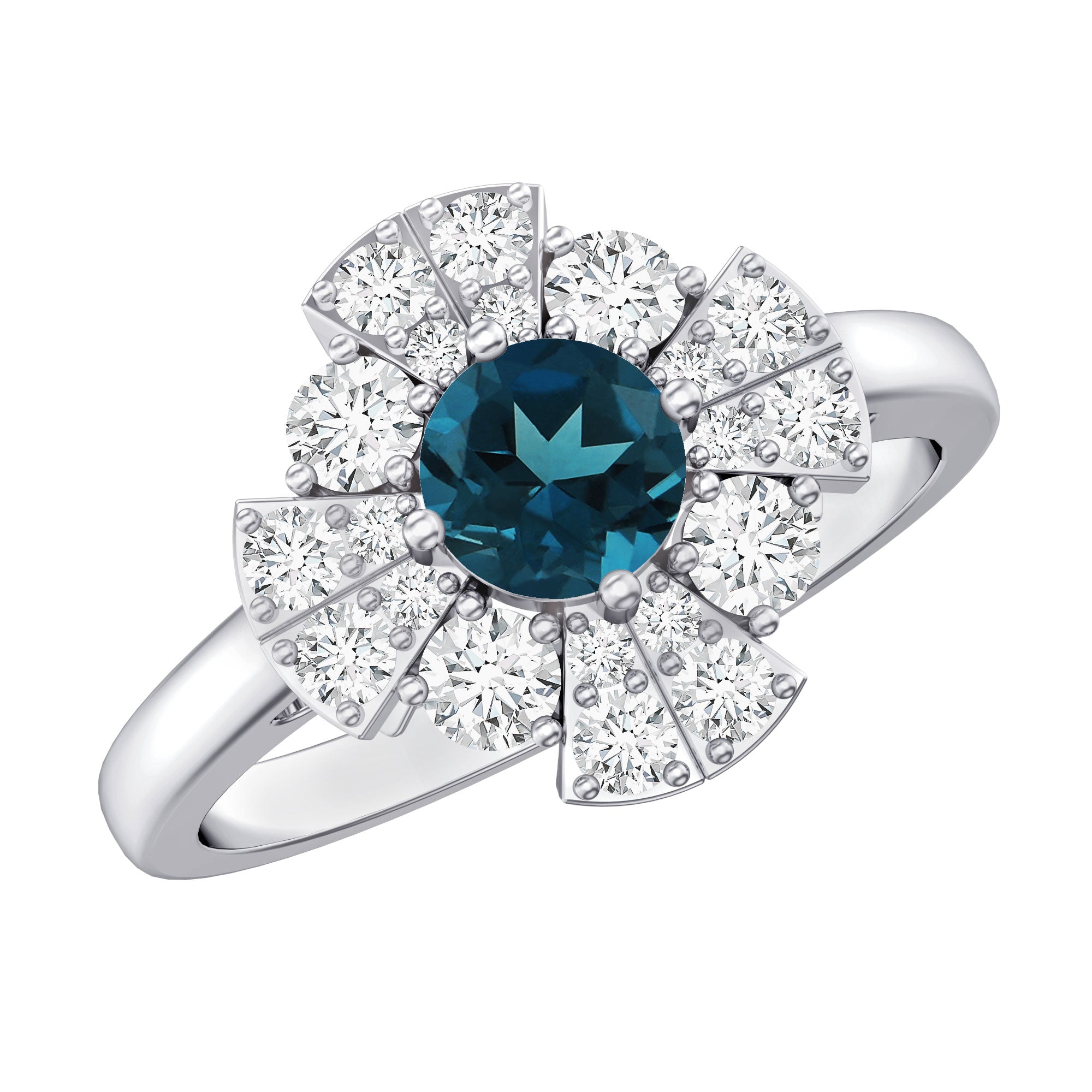 London Blue Topaz Floral Engagement Ring with Diamond
