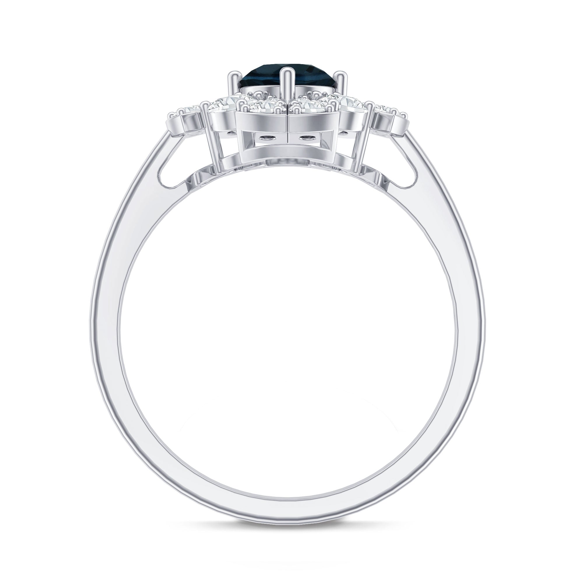 London Blue Topaz Floral Engagement Ring with Diamond