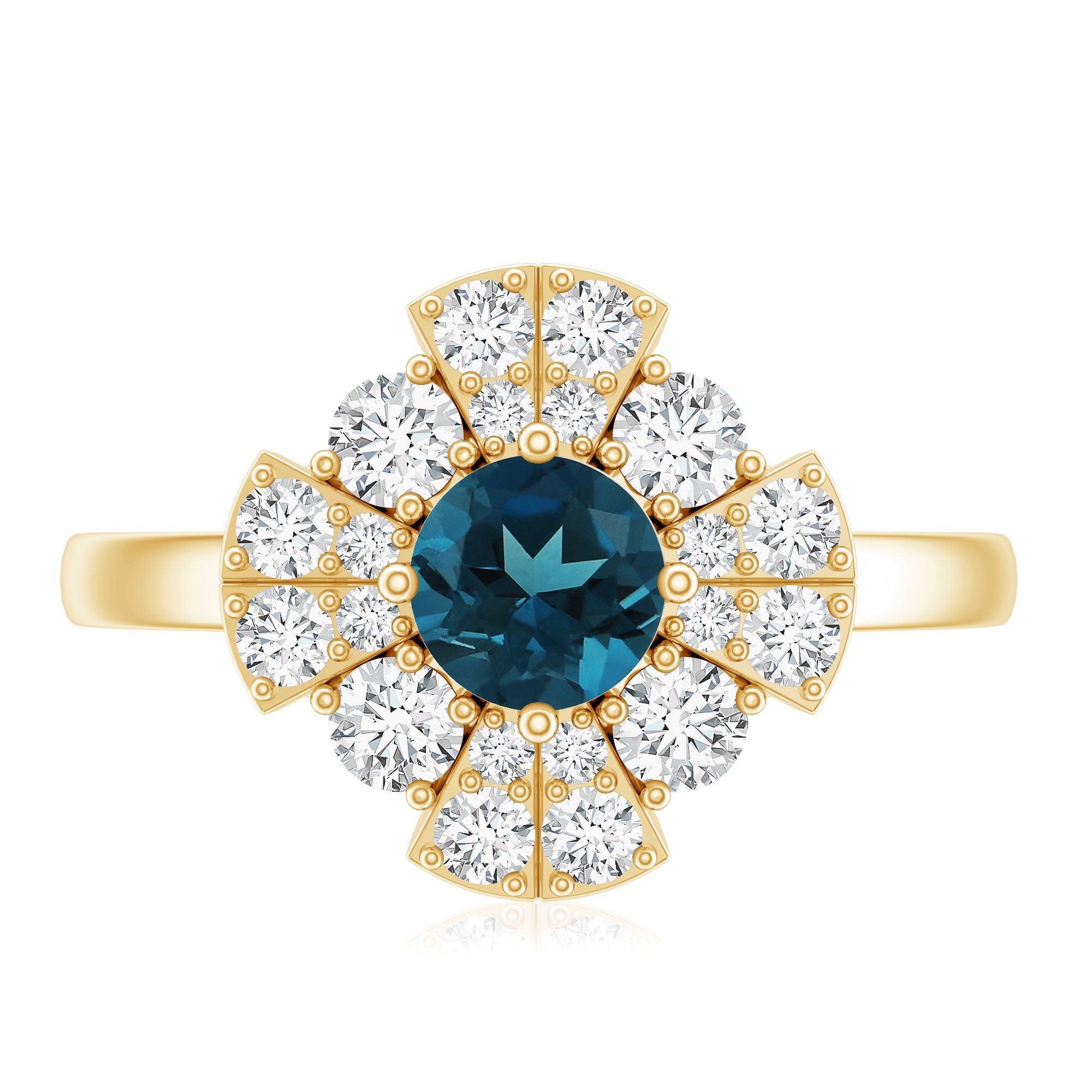 London Blue Topaz Floral Engagement Ring with Diamond