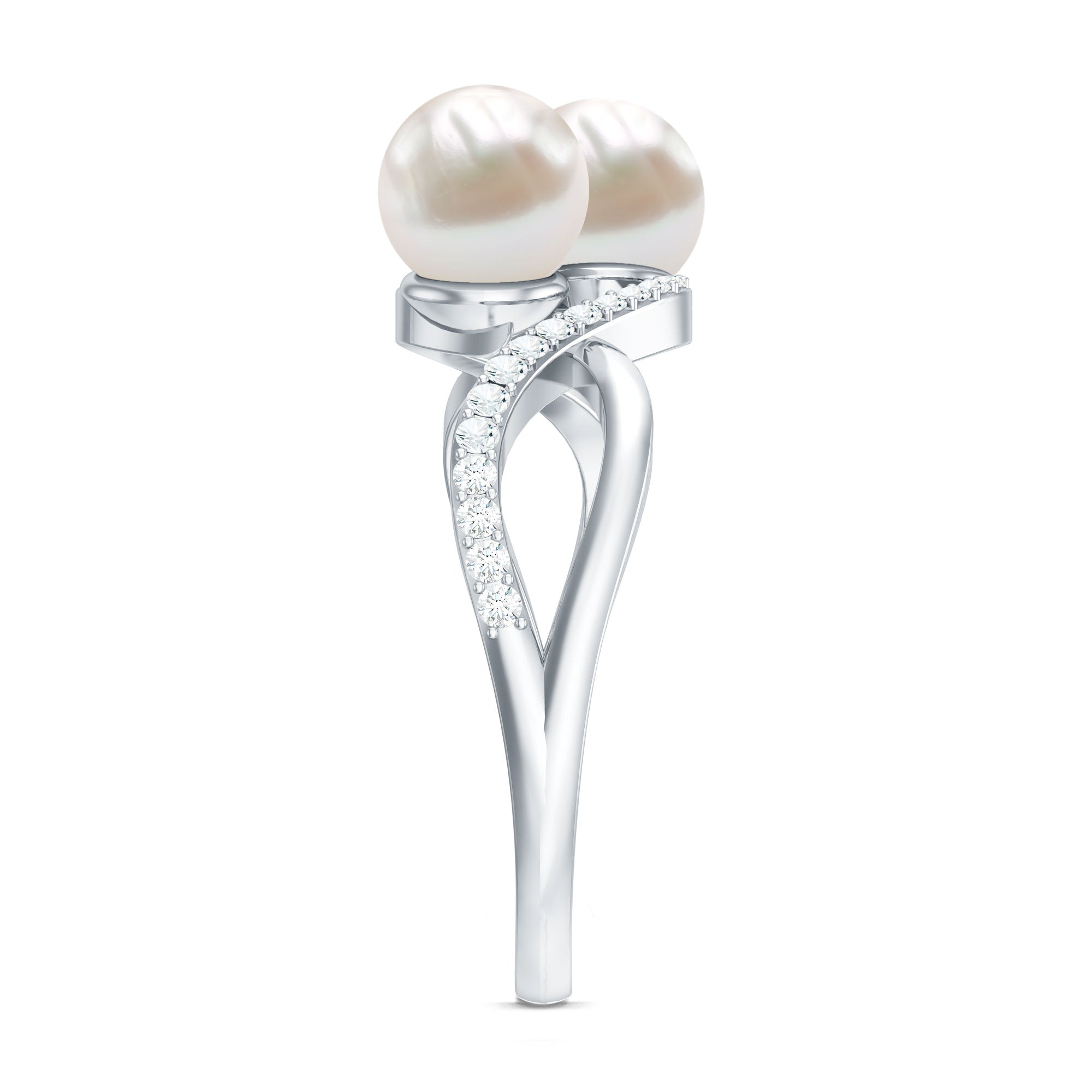 Genuine Freshwater Pearl Toi Et Moi Crossover Ring with Diamond