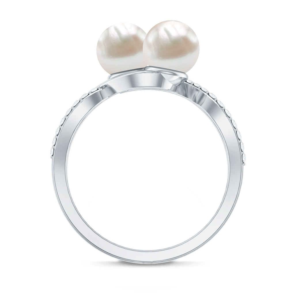 Genuine Freshwater Pearl Toi Et Moi Crossover Ring with Diamond