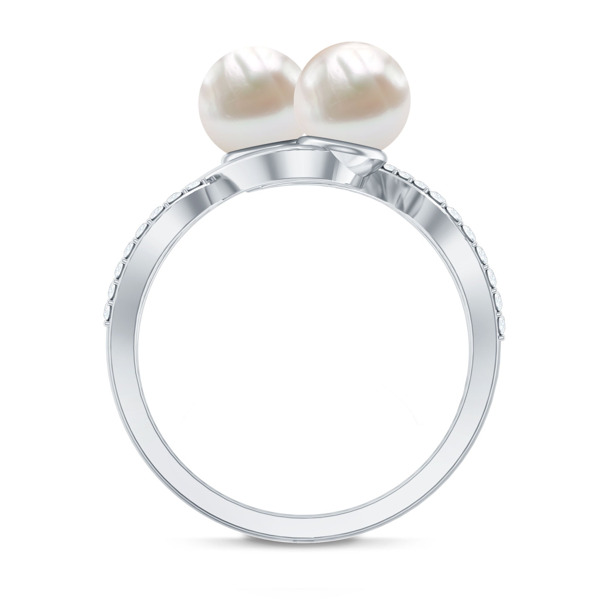 Genuine Freshwater Pearl Toi Et Moi Crossover Ring with Diamond