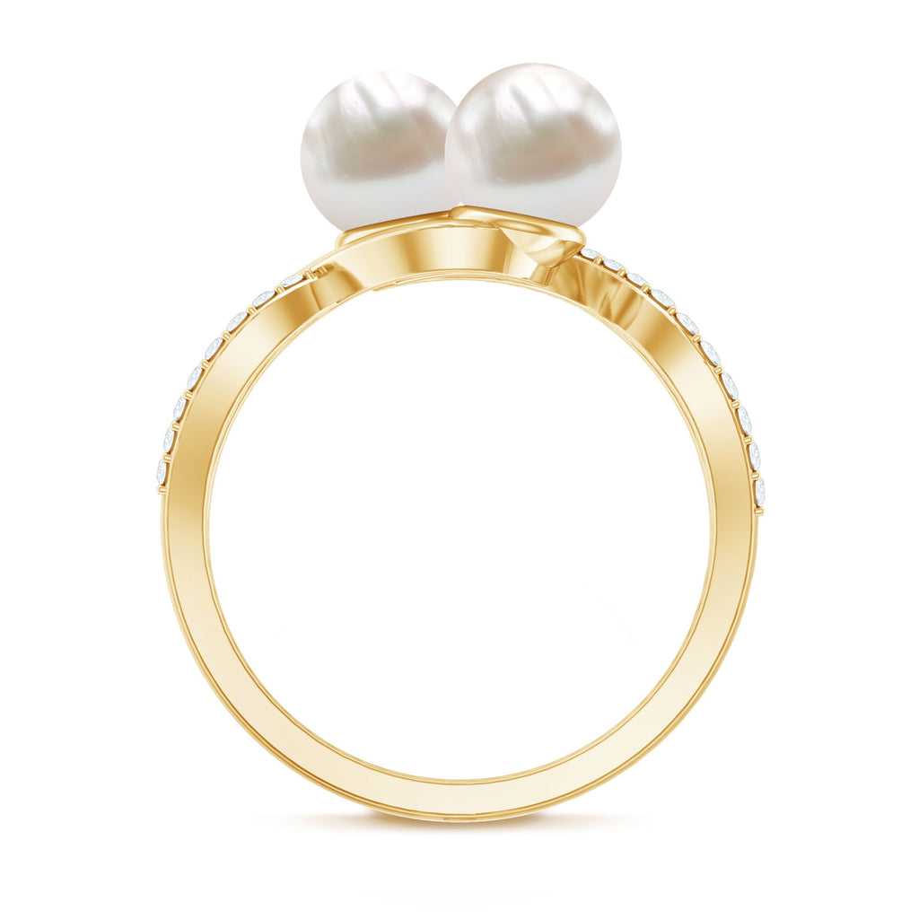 Genuine Freshwater Pearl Toi Et Moi Crossover Ring with Diamond