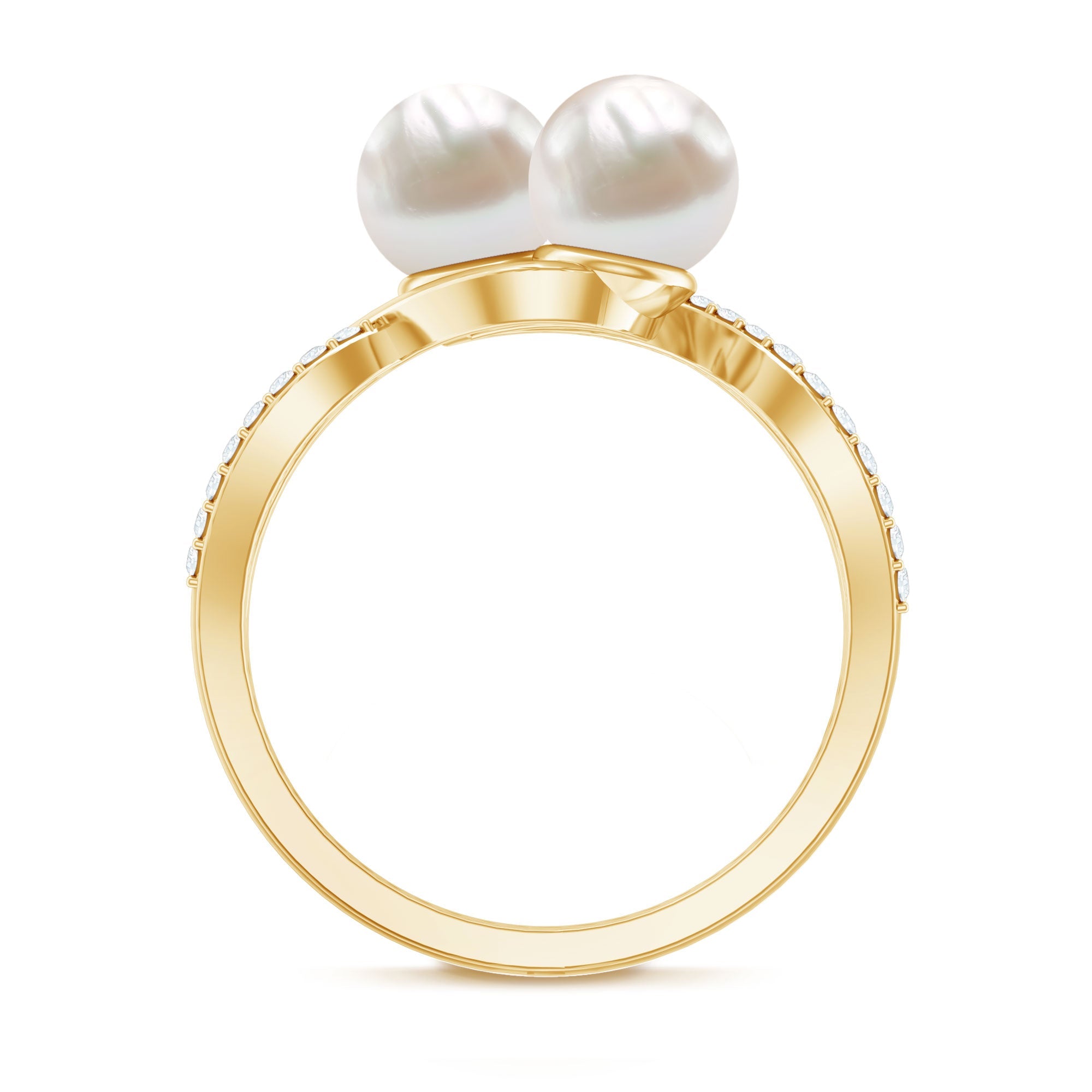 Genuine Freshwater Pearl Toi Et Moi Crossover Ring with Diamond