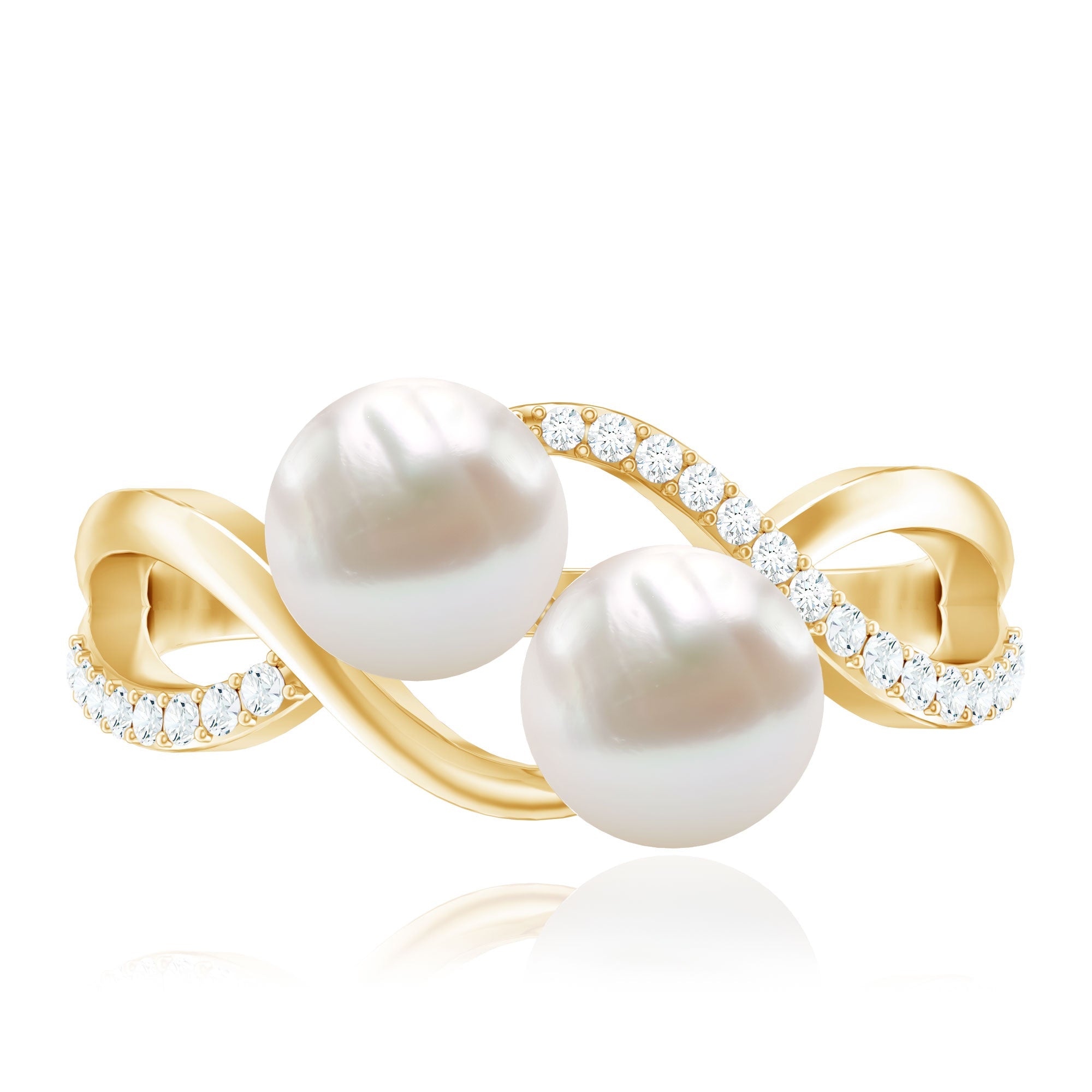 Genuine Freshwater Pearl Toi Et Moi Crossover Ring with Diamond