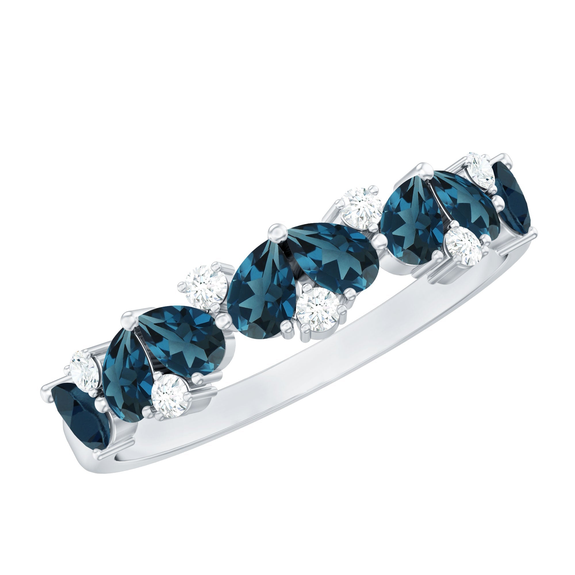 Pear Shape London Blue Topaz Half Eternity Band with Moissanite