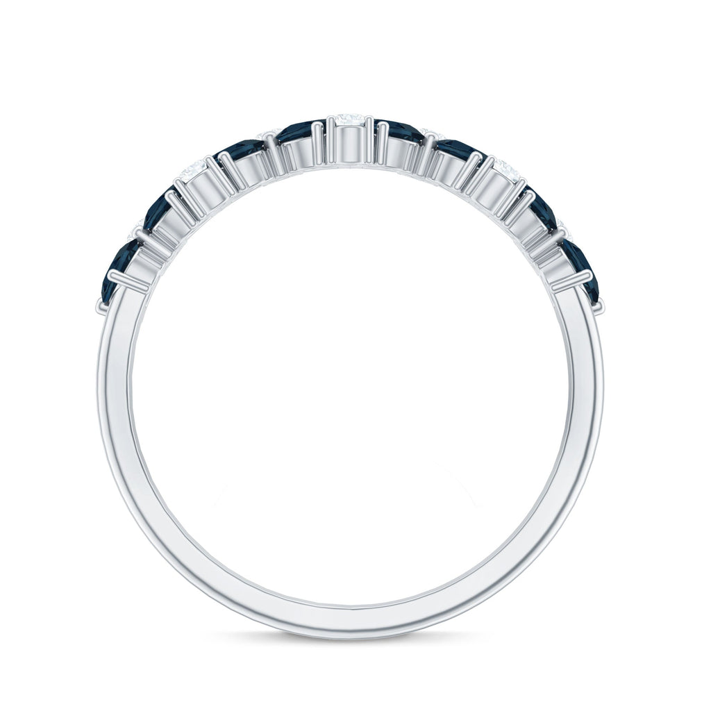 Pear Shape London Blue Topaz Half Eternity Band with Moissanite