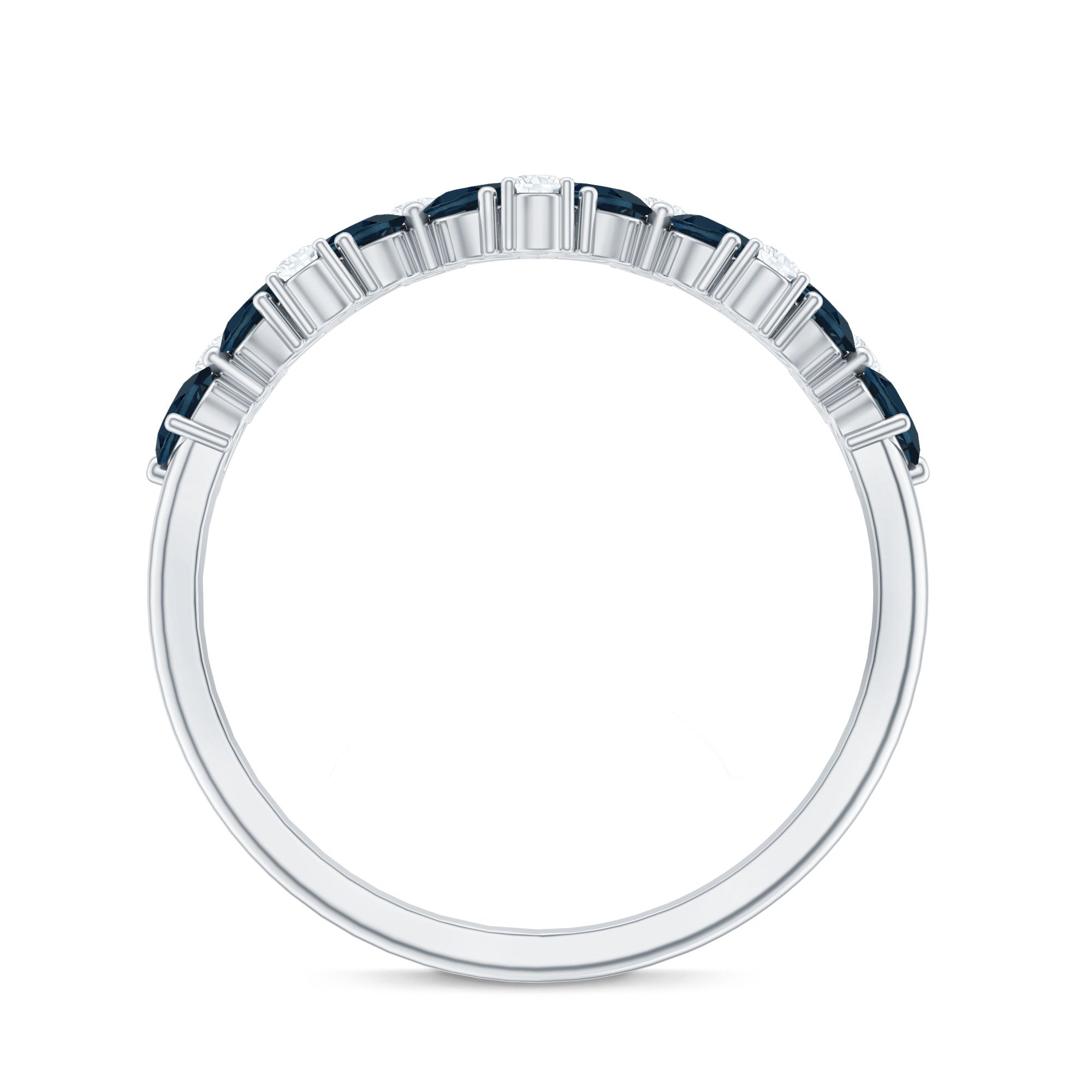 Pear Shape London Blue Topaz Half Eternity Band with Moissanite