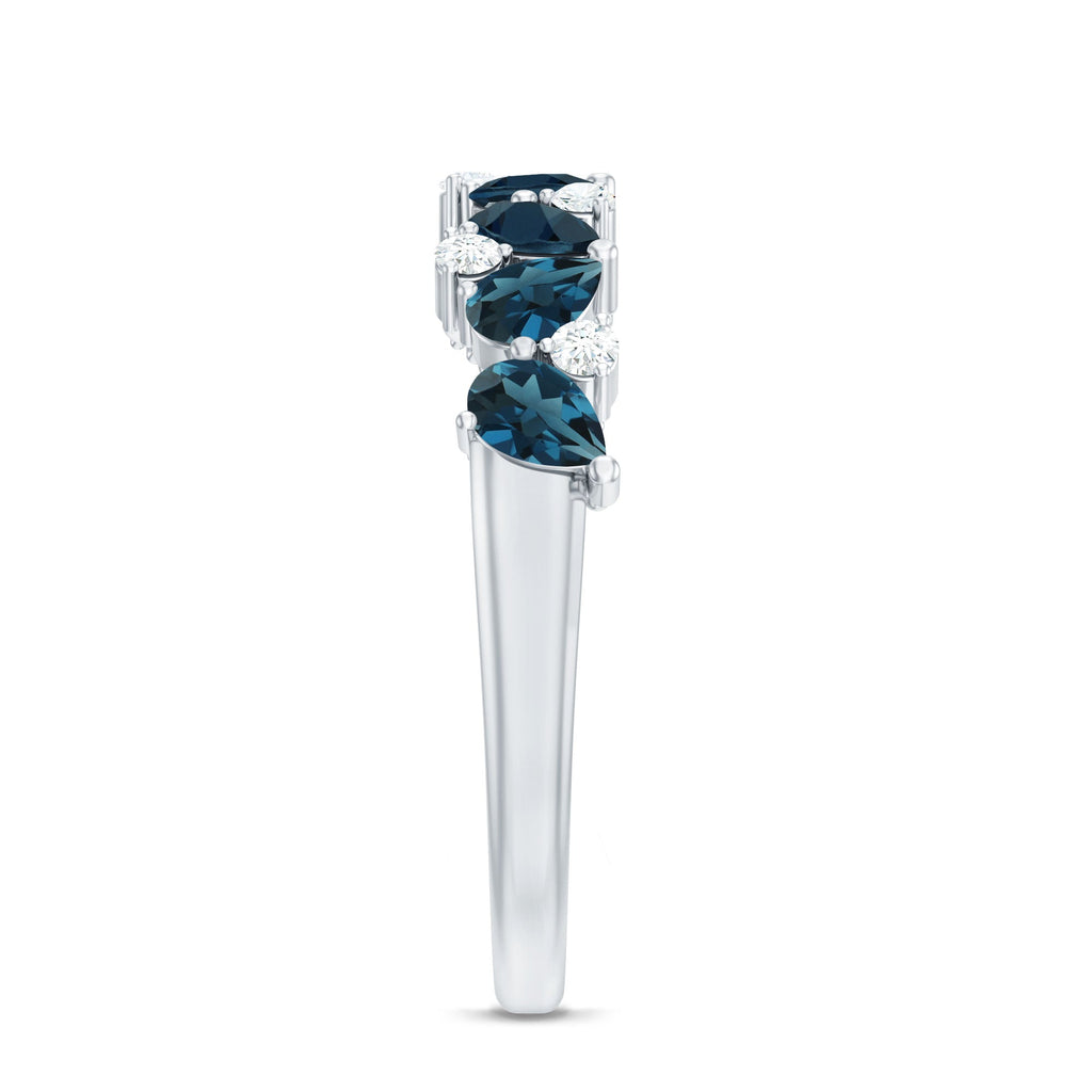 Pear Shape London Blue Topaz Half Eternity Band with Moissanite