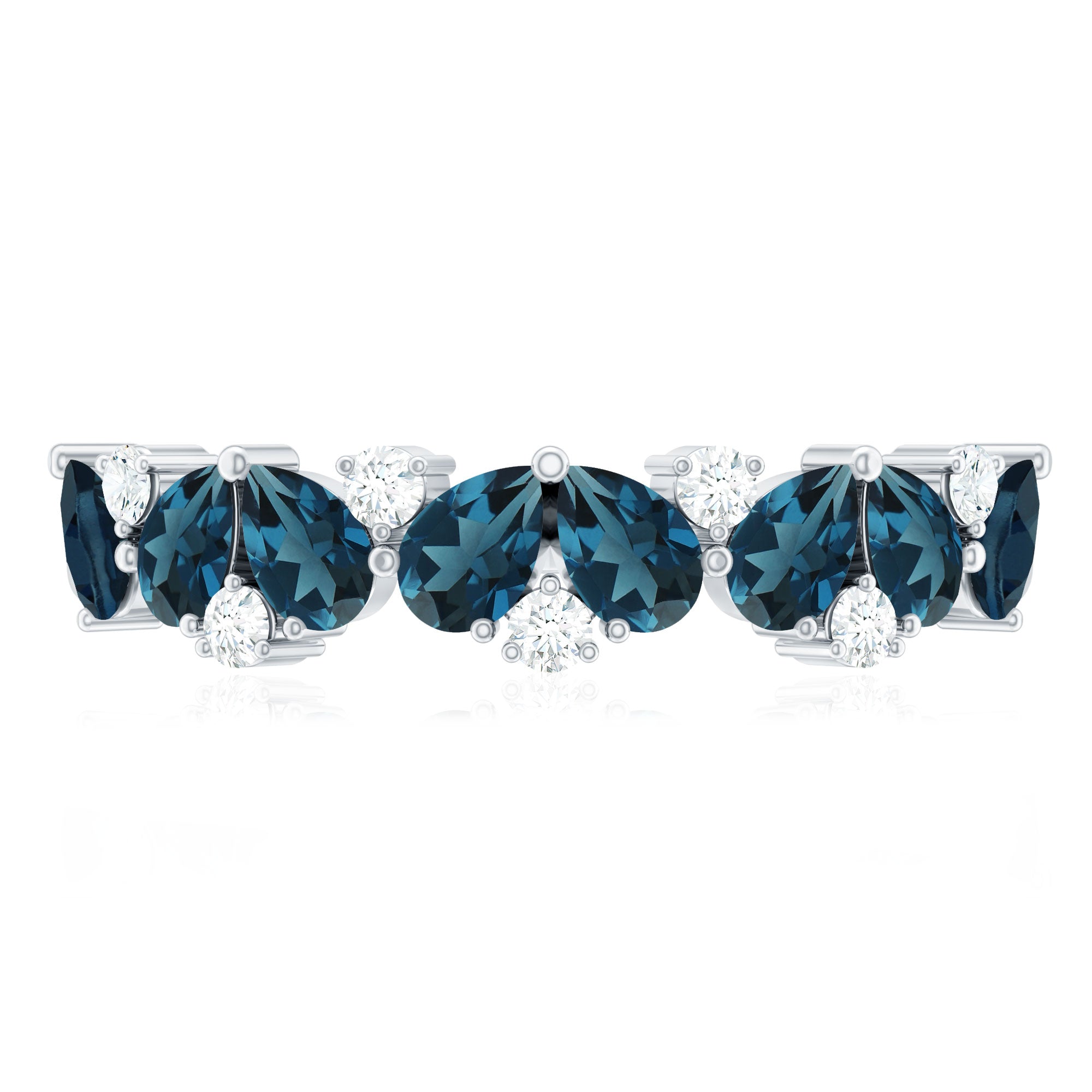 Pear Shape London Blue Topaz Half Eternity Band with Moissanite