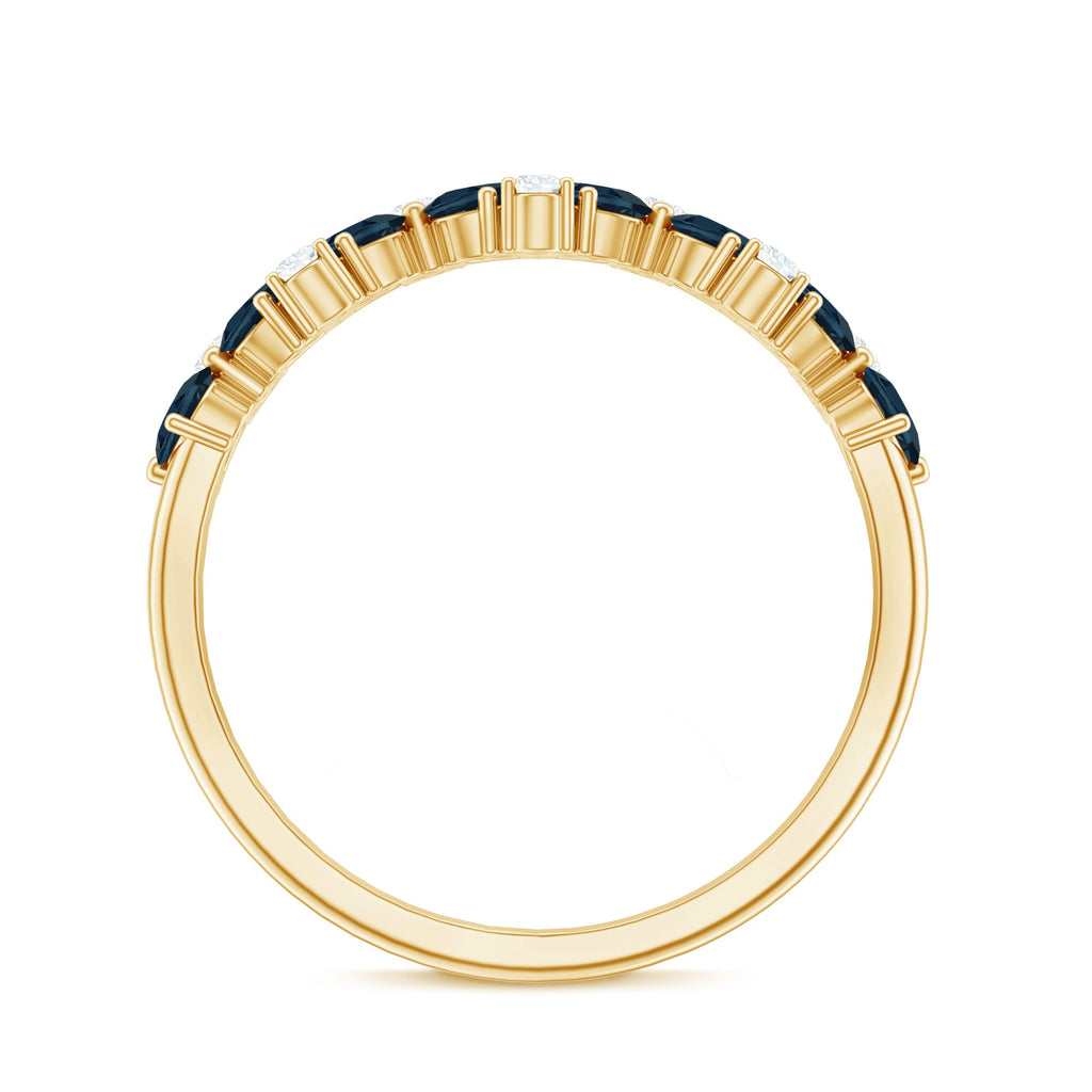 Pear Shape London Blue Topaz Half Eternity Band with Moissanite