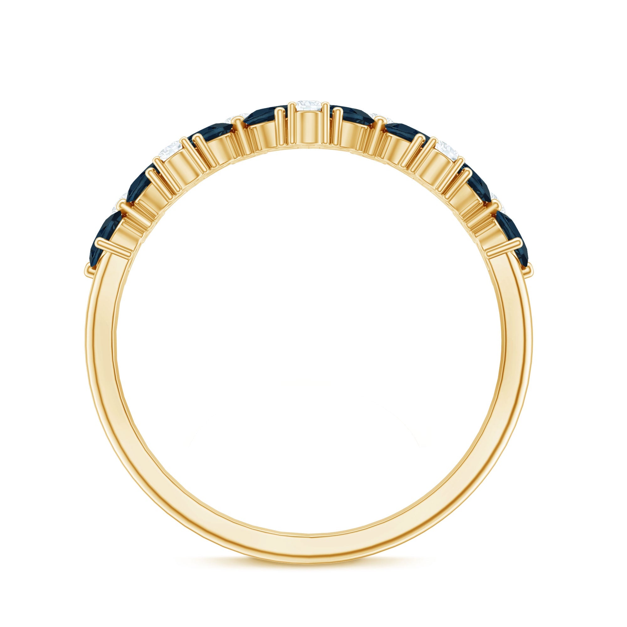 Pear Shape London Blue Topaz Half Eternity Band with Moissanite