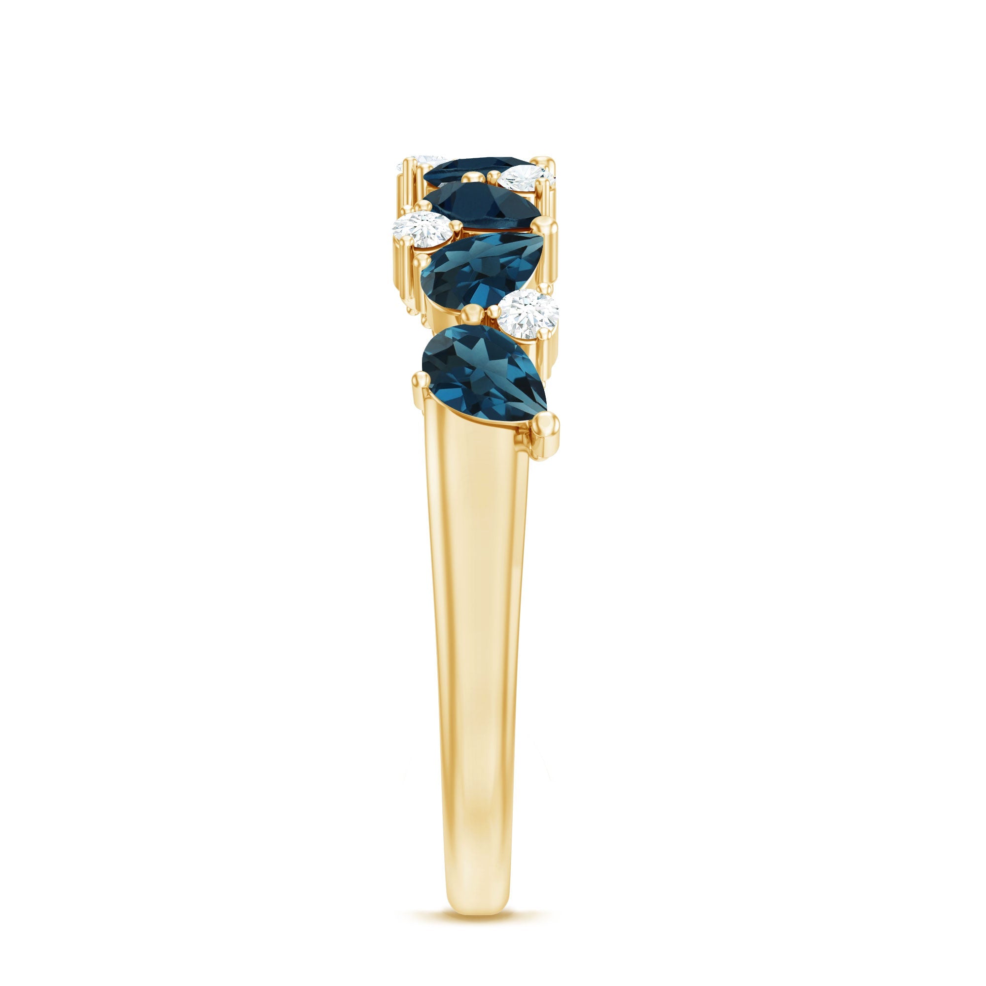 Pear Shape London Blue Topaz Half Eternity Band with Moissanite