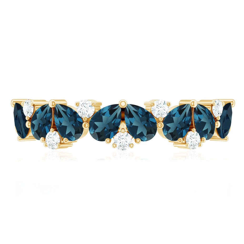 Pear Shape London Blue Topaz Half Eternity Band with Moissanite