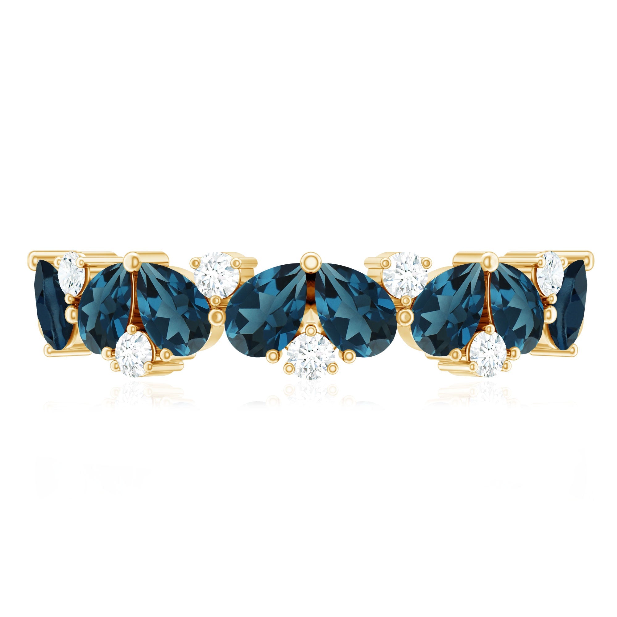 Pear Shape London Blue Topaz Half Eternity Band with Moissanite