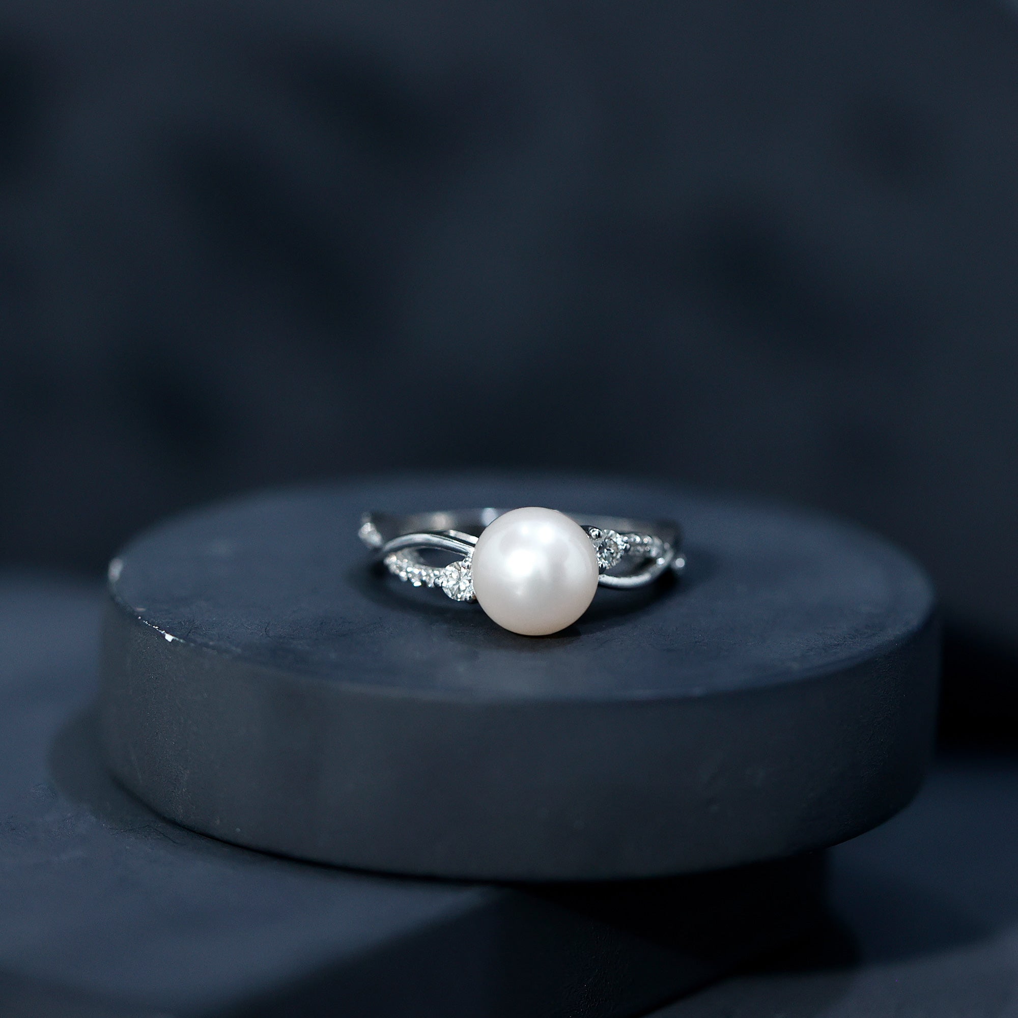 Natural Freshwater Pearl and Diamond Solitaire Crossover Ring
