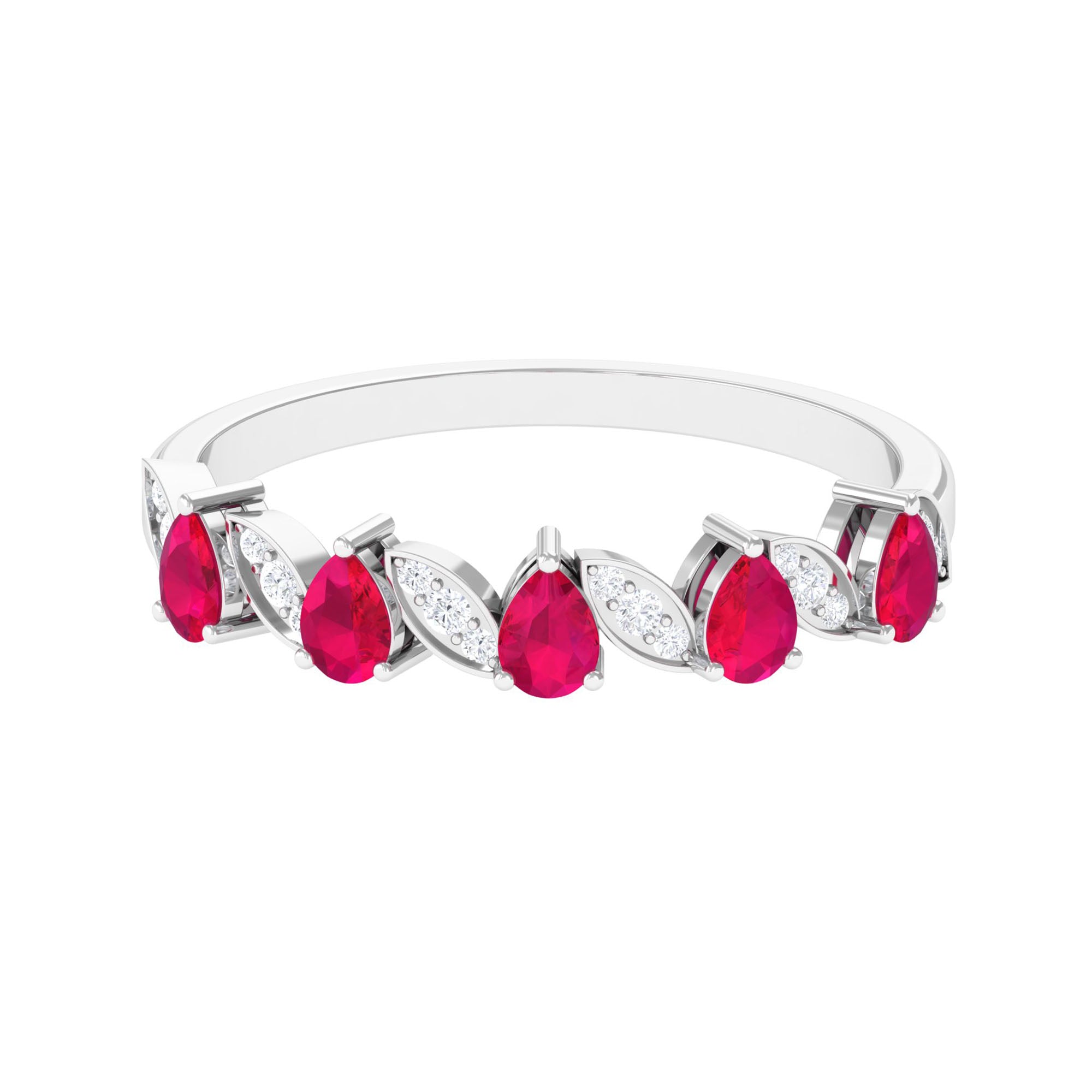 1.25 CT Pear Ruby Half Eternity Band Ring with Diamond