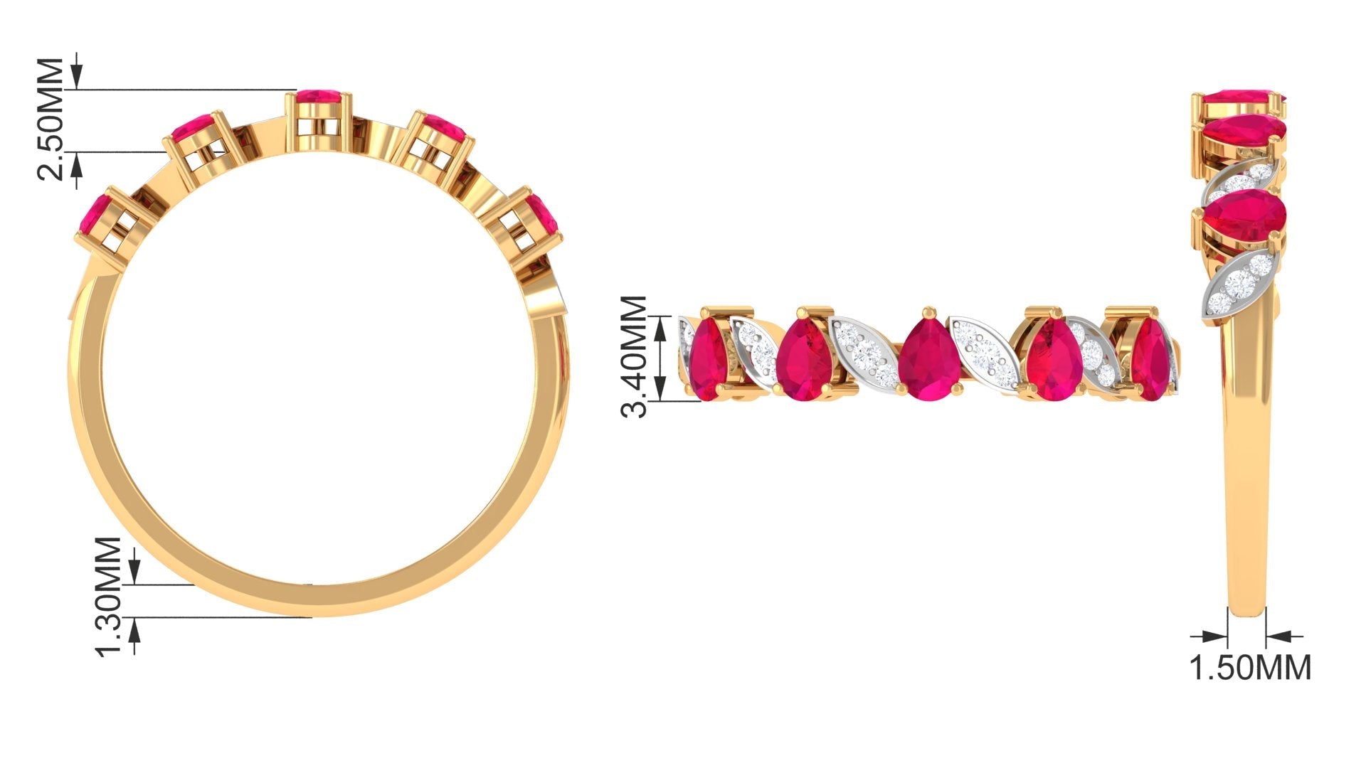 1.25 CT Pear Ruby Half Eternity Band Ring with Diamond
