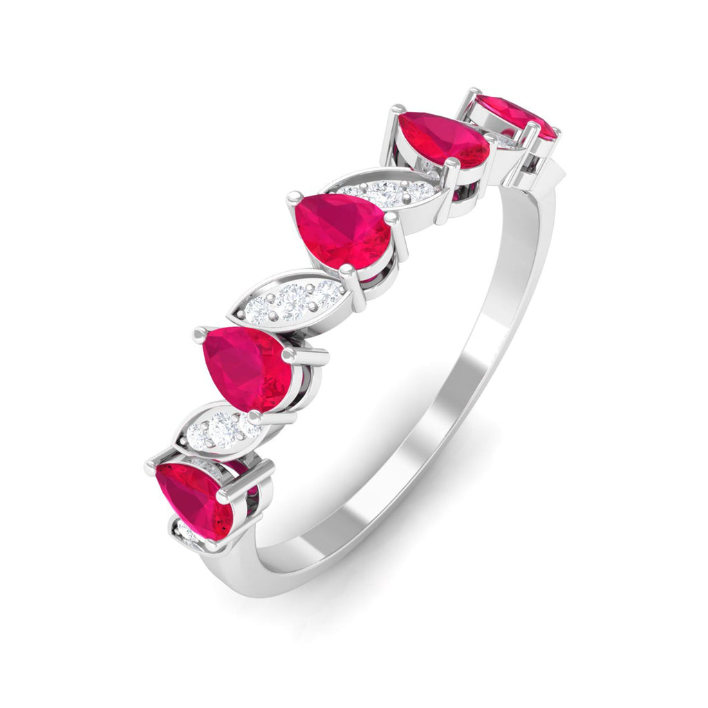 1.25 CT Pear Ruby Half Eternity Band Ring with Diamond