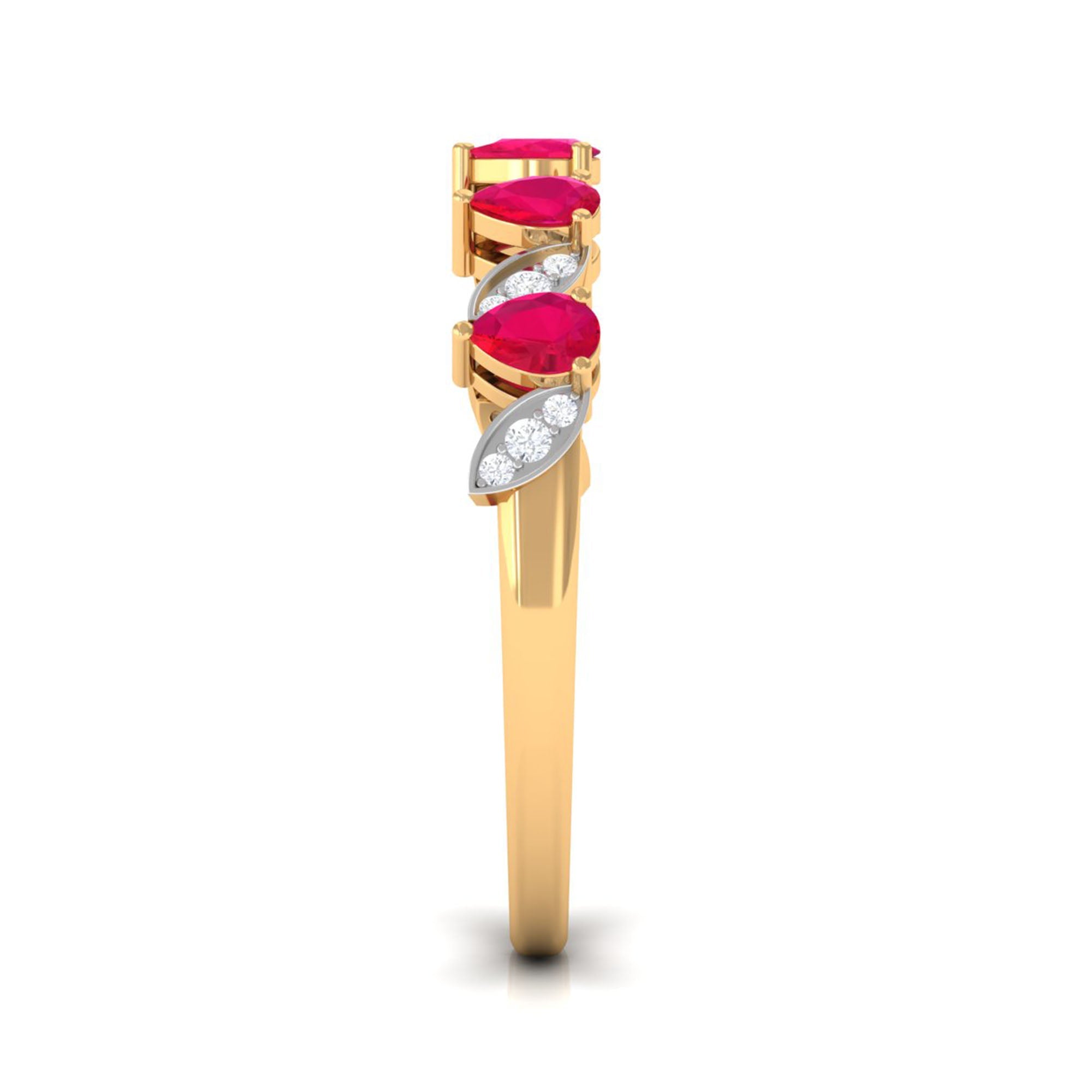 1.25 CT Pear Ruby Half Eternity Band Ring with Diamond