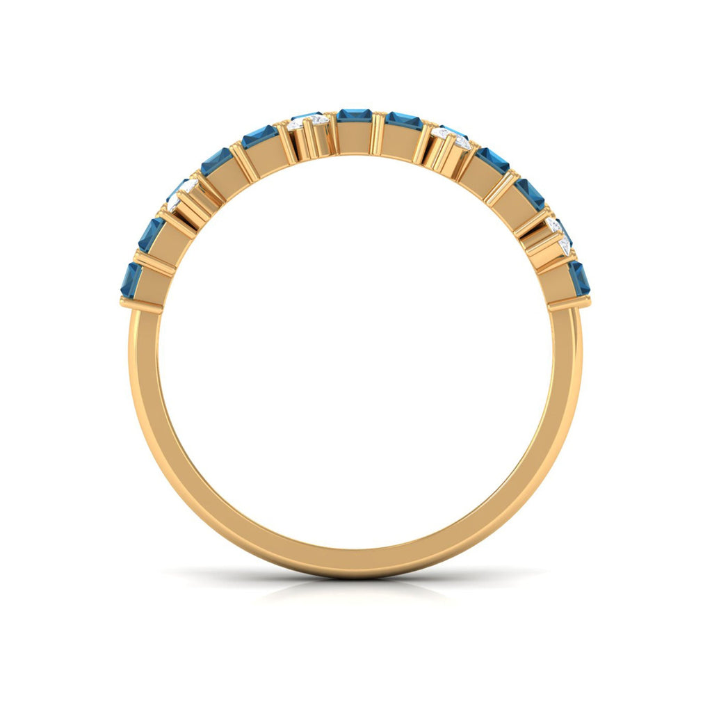 Baguette London Blue Topaz Uneven Eternity Ring with Moissanite