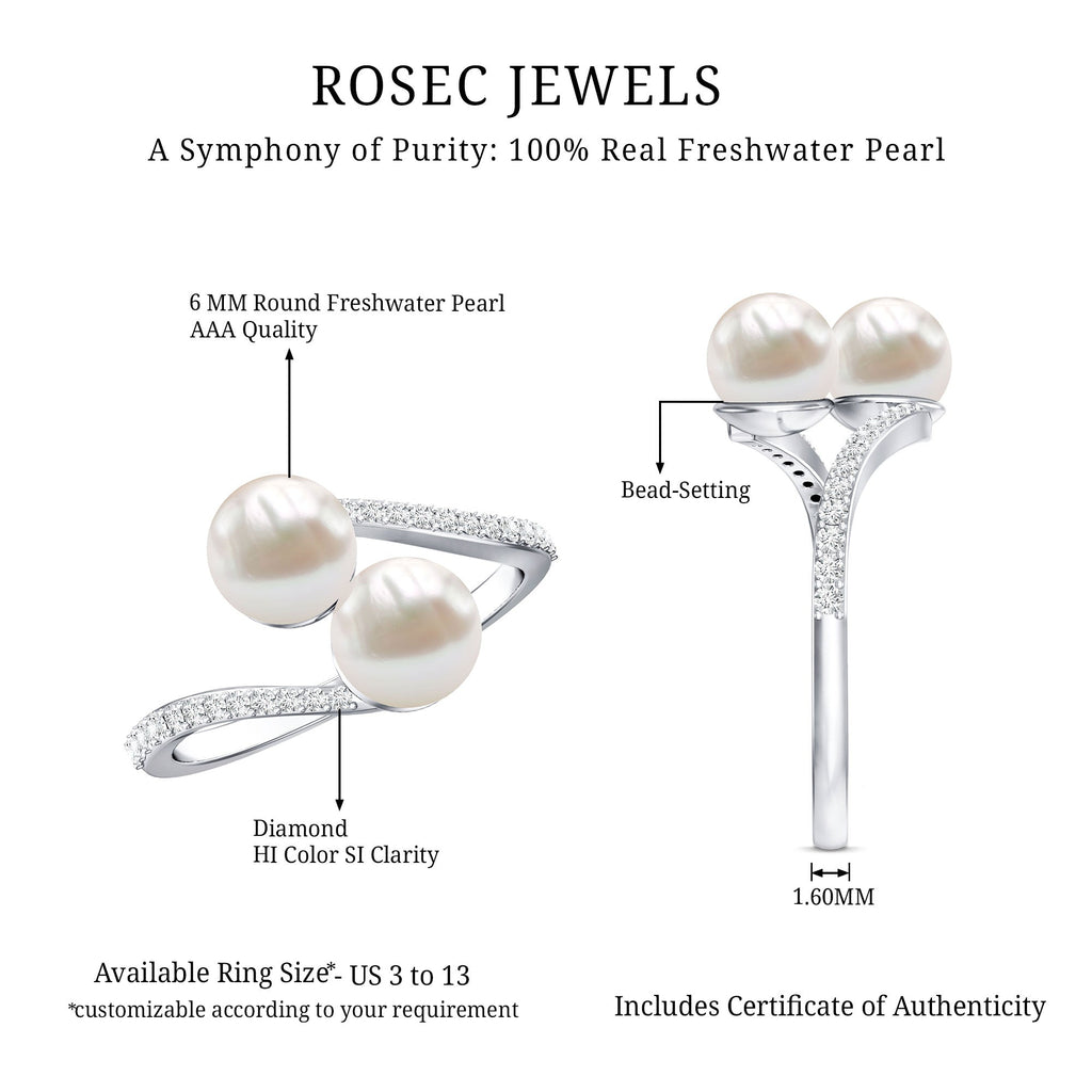 Moi et Toi Freshwater Pearl Bypass Ring with Diamond