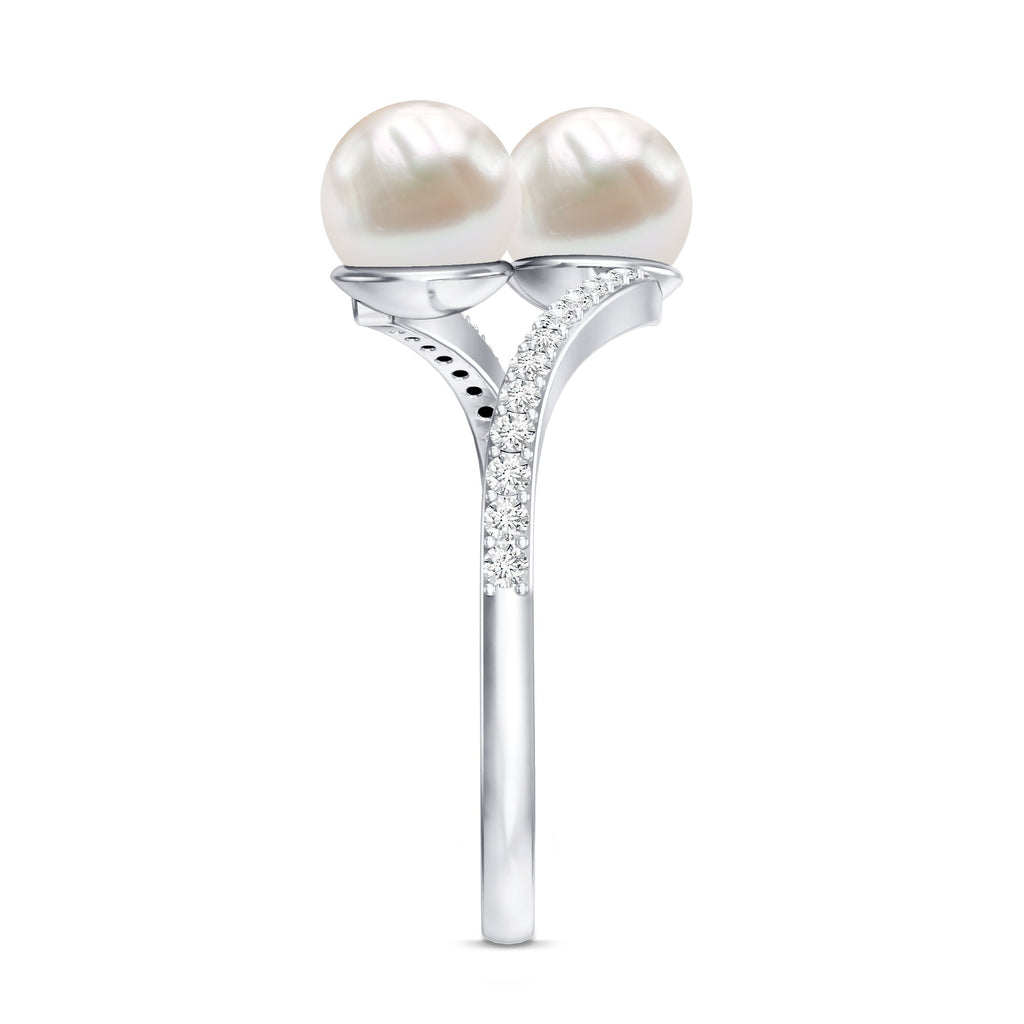 Moi et Toi Freshwater Pearl Bypass Ring with Diamond