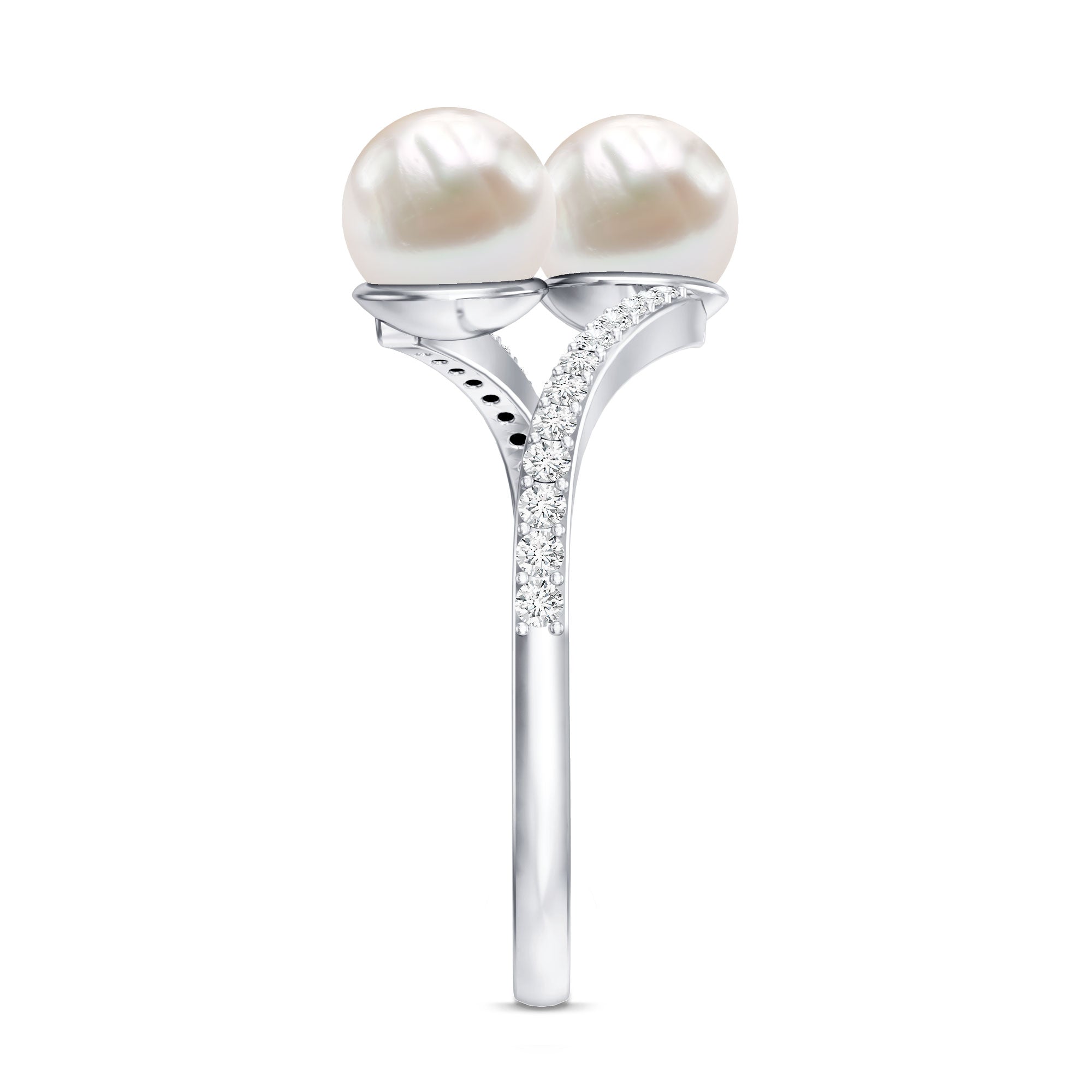 Moi et Toi Freshwater Pearl Bypass Ring with Diamond