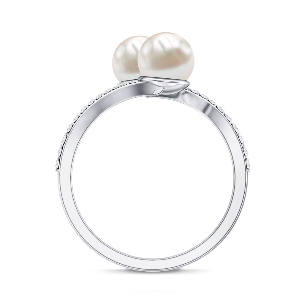 Moi et Toi Freshwater Pearl Bypass Ring with Diamond