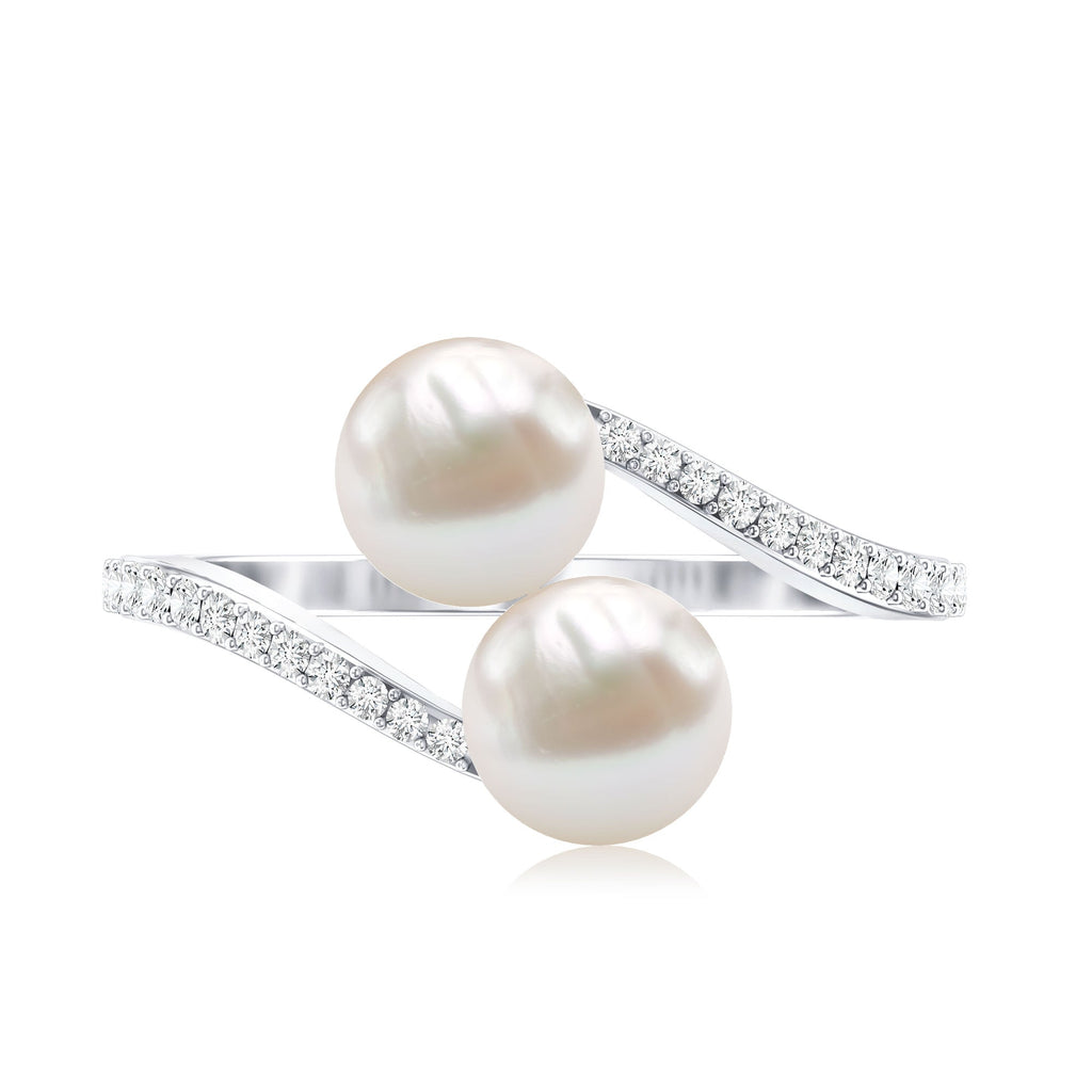 Moi et Toi Freshwater Pearl Bypass Ring with Diamond
