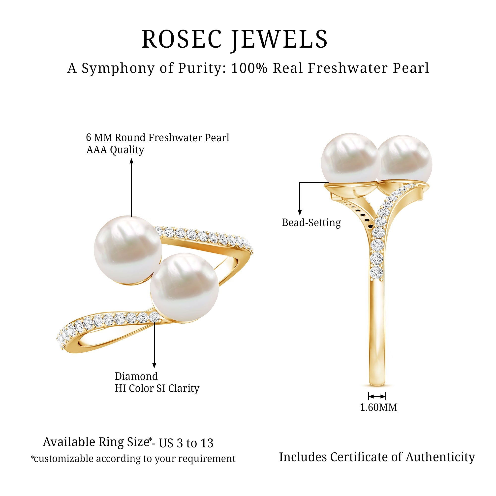 Moi et Toi Freshwater Pearl Bypass Ring with Diamond