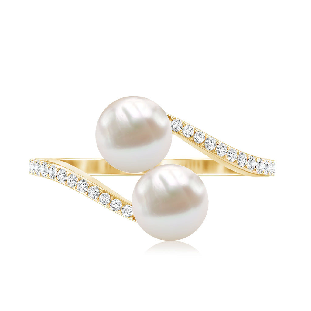 Moi et Toi Freshwater Pearl Bypass Ring with Diamond