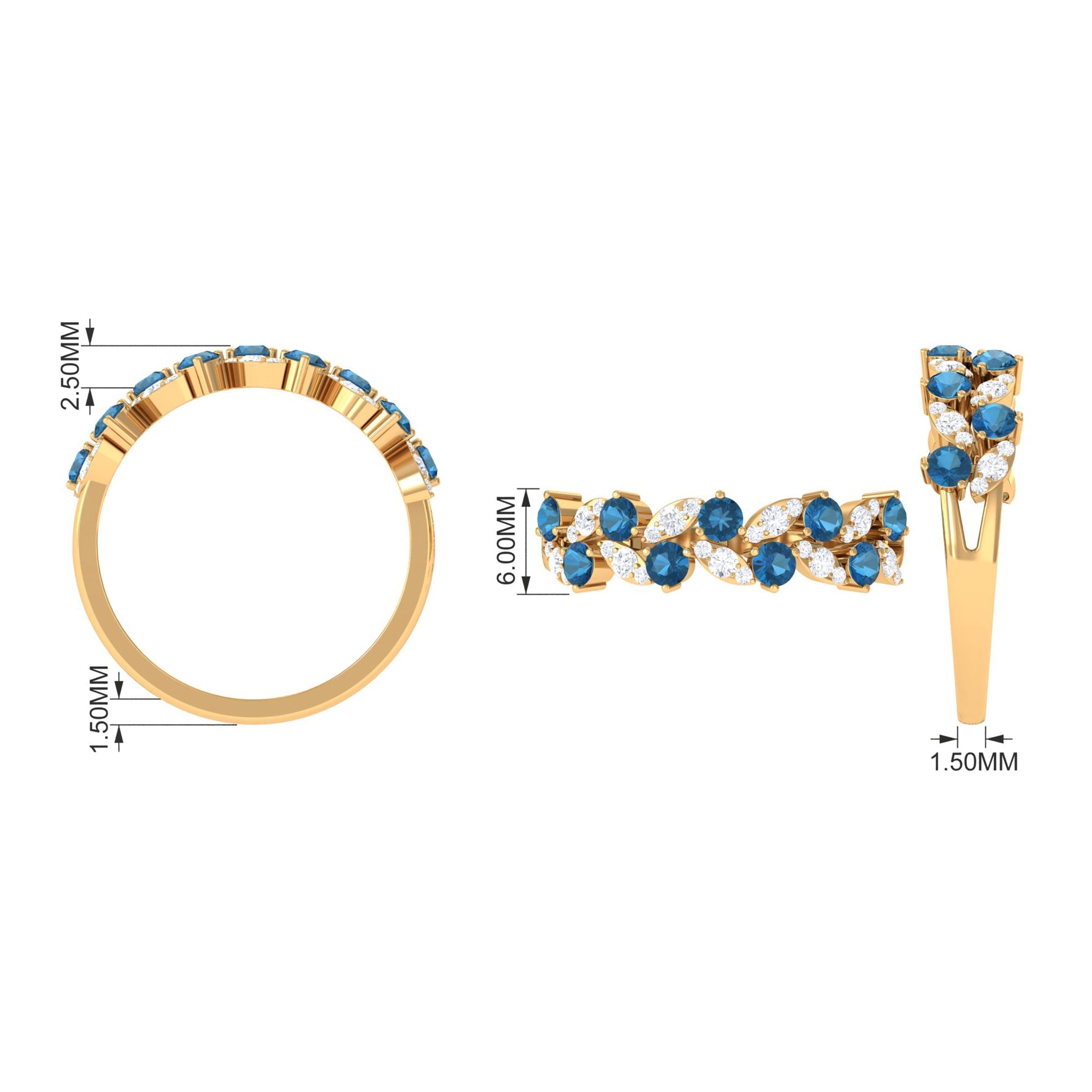 London Blue Topaz Nature Inspired Eternity Band with Diamond