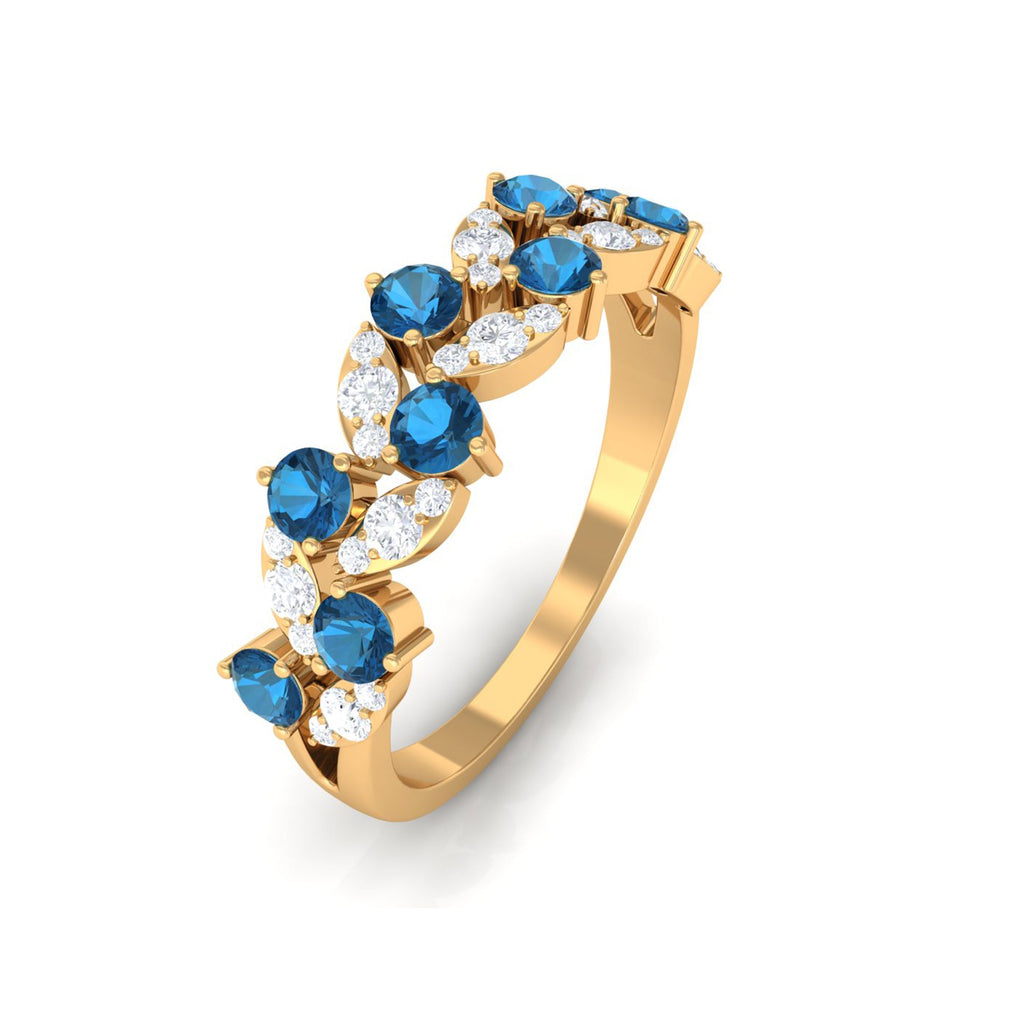 London Blue Topaz Nature Inspired Eternity Band with Diamond