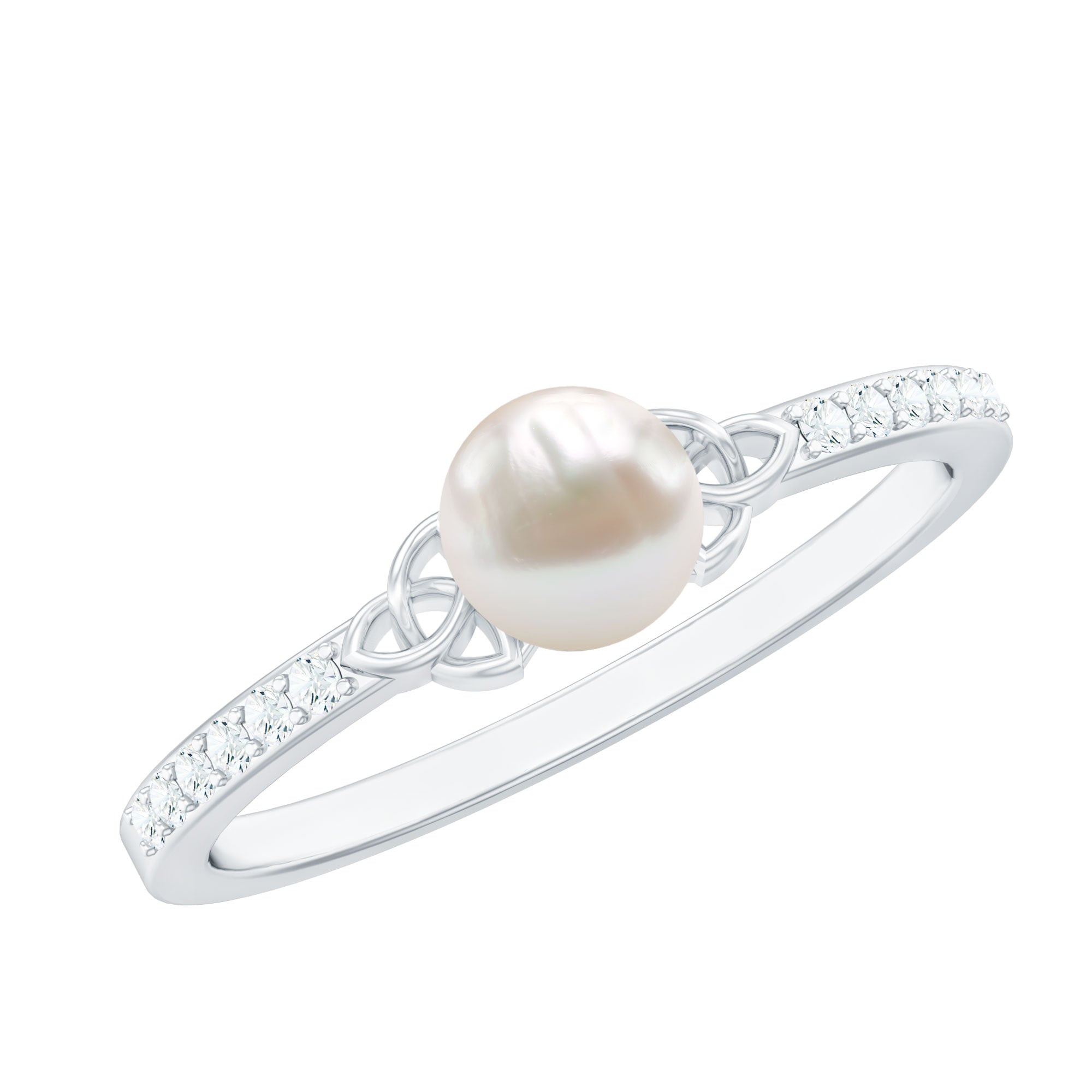 Freshwater Pearl and Diamond Side Stone Engagement Ring with Celtic Details