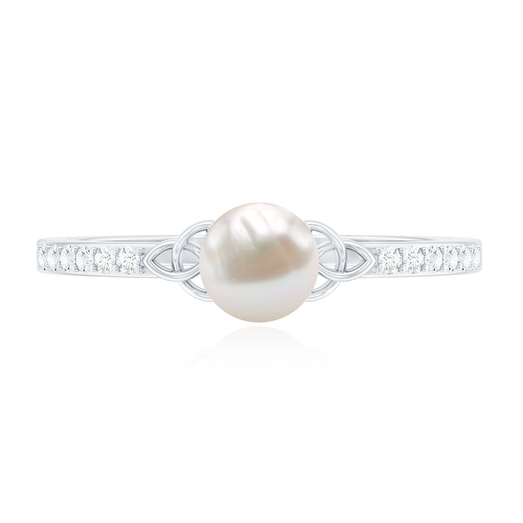 Freshwater Pearl and Diamond Side Stone Engagement Ring with Celtic Details