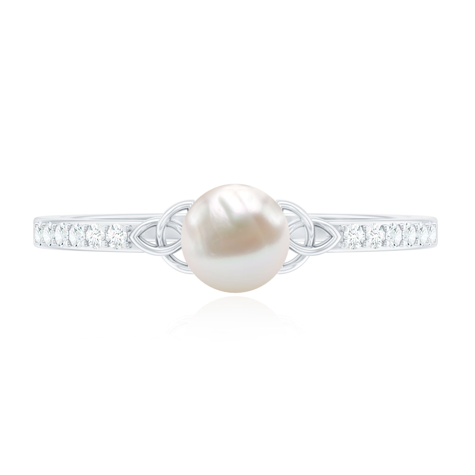Freshwater Pearl and Diamond Side Stone Engagement Ring with Celtic Details