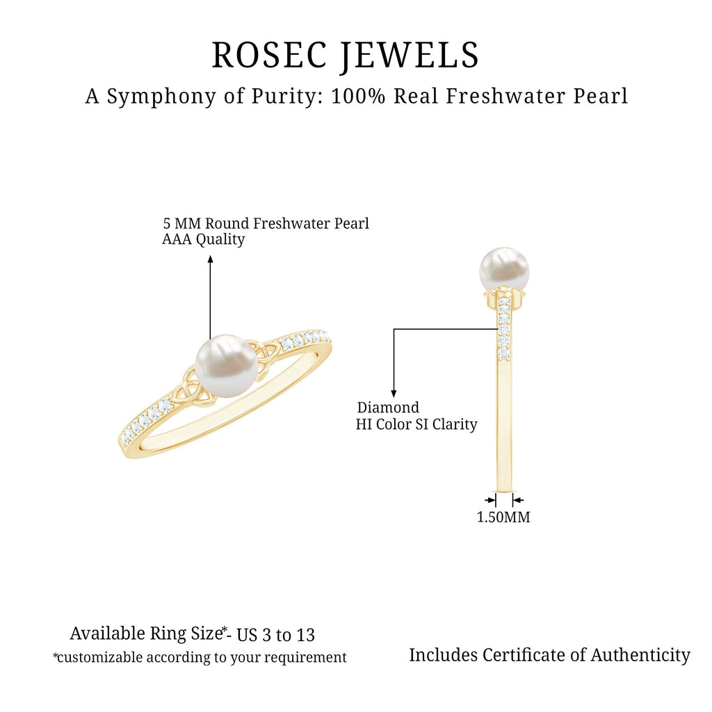 Freshwater Pearl and Diamond Side Stone Engagement Ring with Celtic Details
