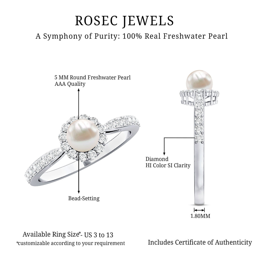 2.75 CT Classic Freshwater Pearl Promise Ring with Diamond Halo