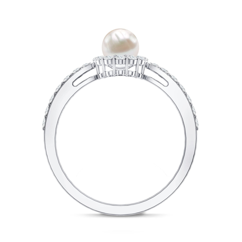 2.75 CT Classic Freshwater Pearl Promise Ring with Diamond Halo