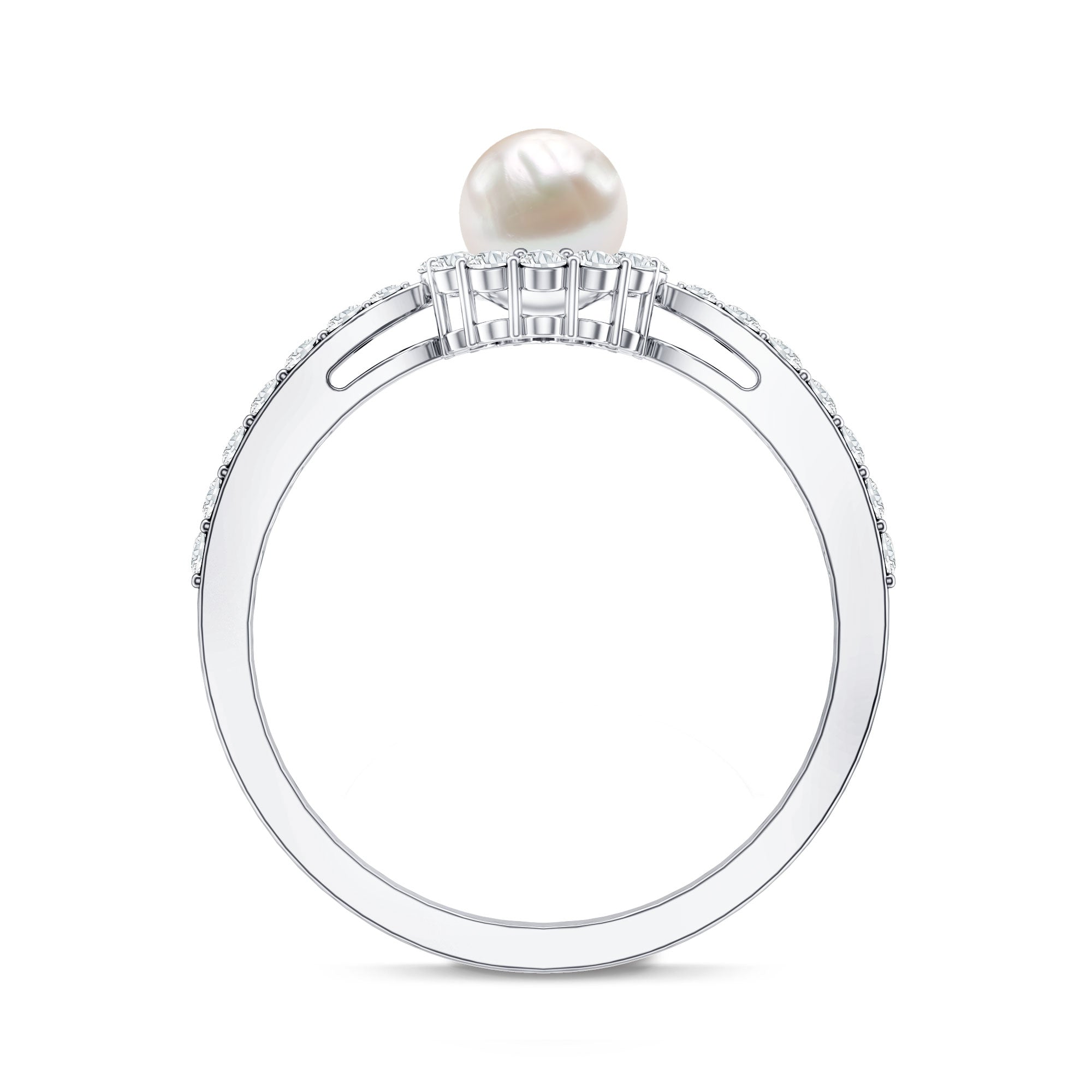 2.75 CT Classic Freshwater Pearl Promise Ring with Diamond Halo