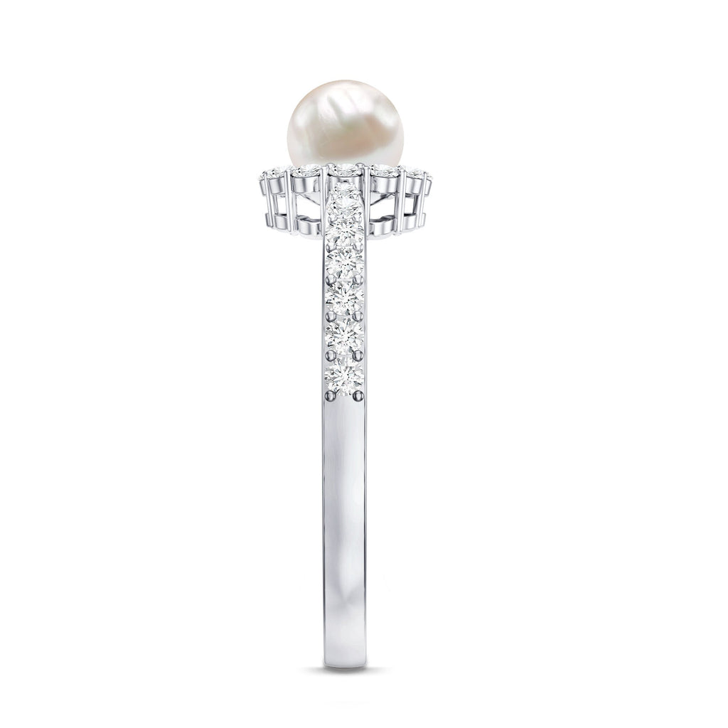 2.75 CT Classic Freshwater Pearl Promise Ring with Diamond Halo
