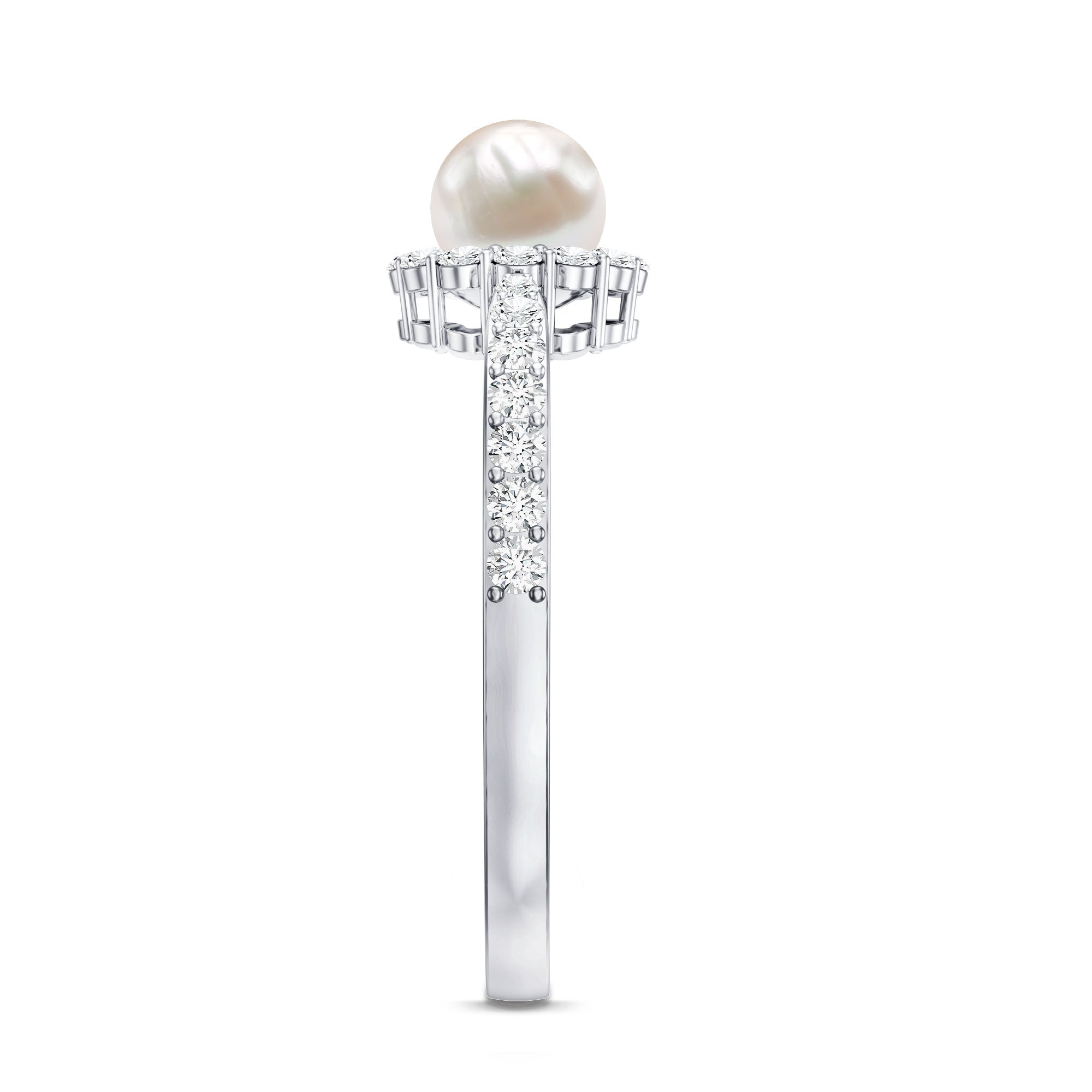 2.75 CT Classic Freshwater Pearl Promise Ring with Diamond Halo
