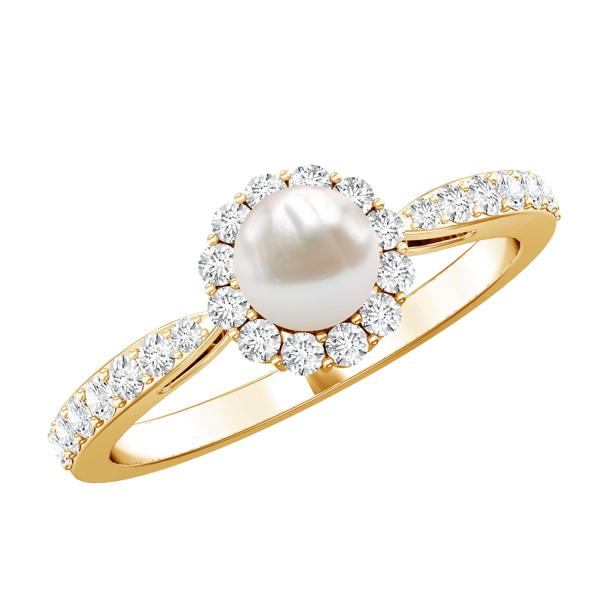 2.75 CT Classic Freshwater Pearl Promise Ring with Diamond Halo